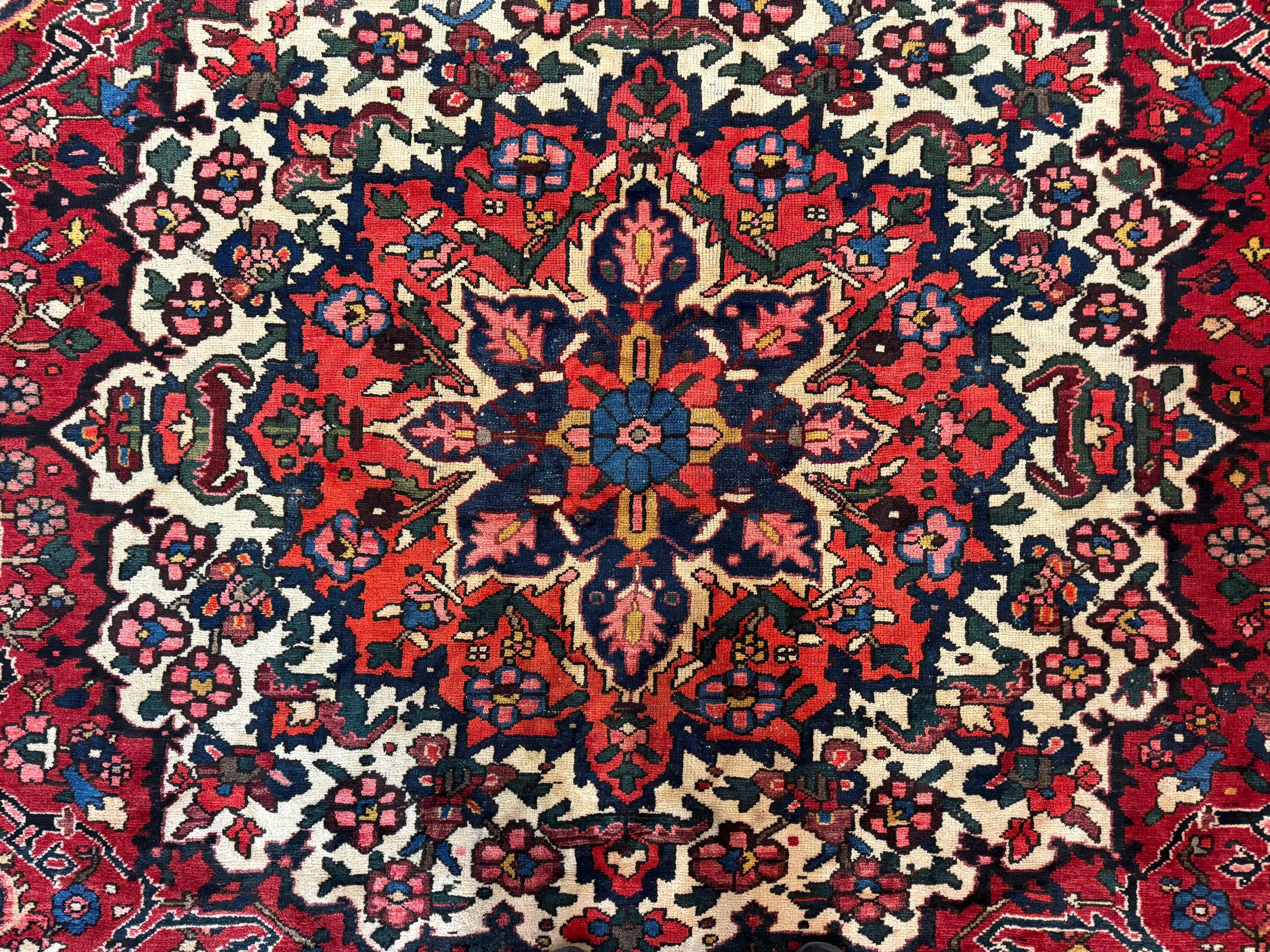Rare Persian Bakhtiari Rug 10x13, Red, Semi Antique, Large Persian Carpet, Handmade - Jewel Rugs