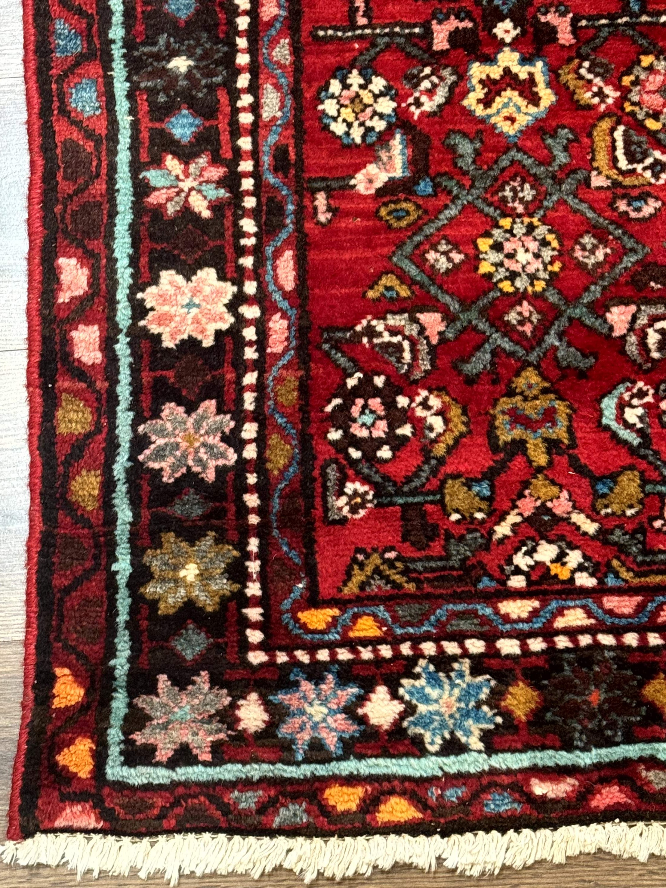 Red Persian Rug 4x7, Village Rug, Wool Vintage Carpet - Jewel Rugs
