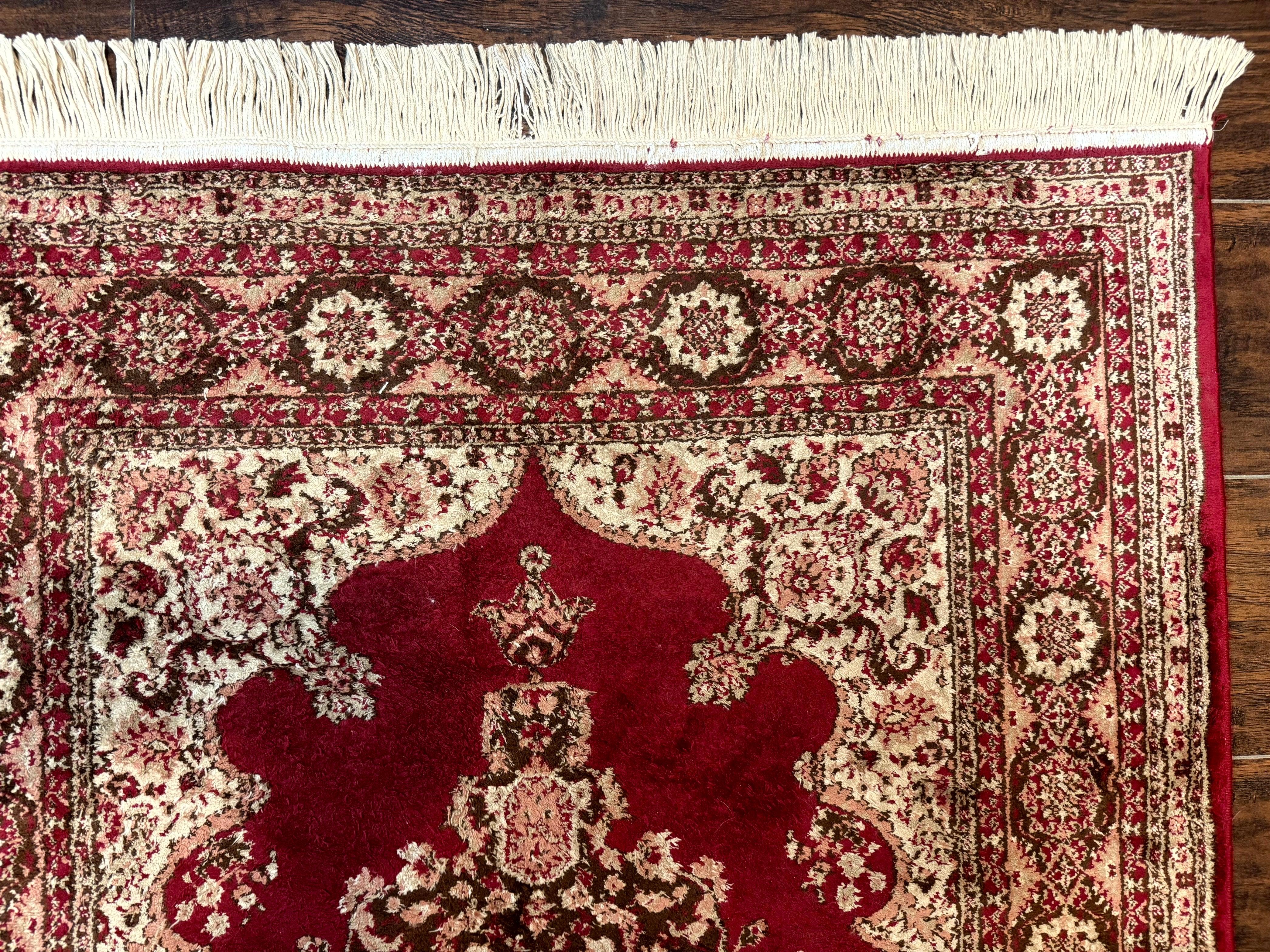 Vintage Art Silk Rug 3x4, Traditional Oriental Persian Design Rug, Belgium Power Loomed Rug, Red and Beige, Semi Open Field Kerman Rug - Jewel Rugs