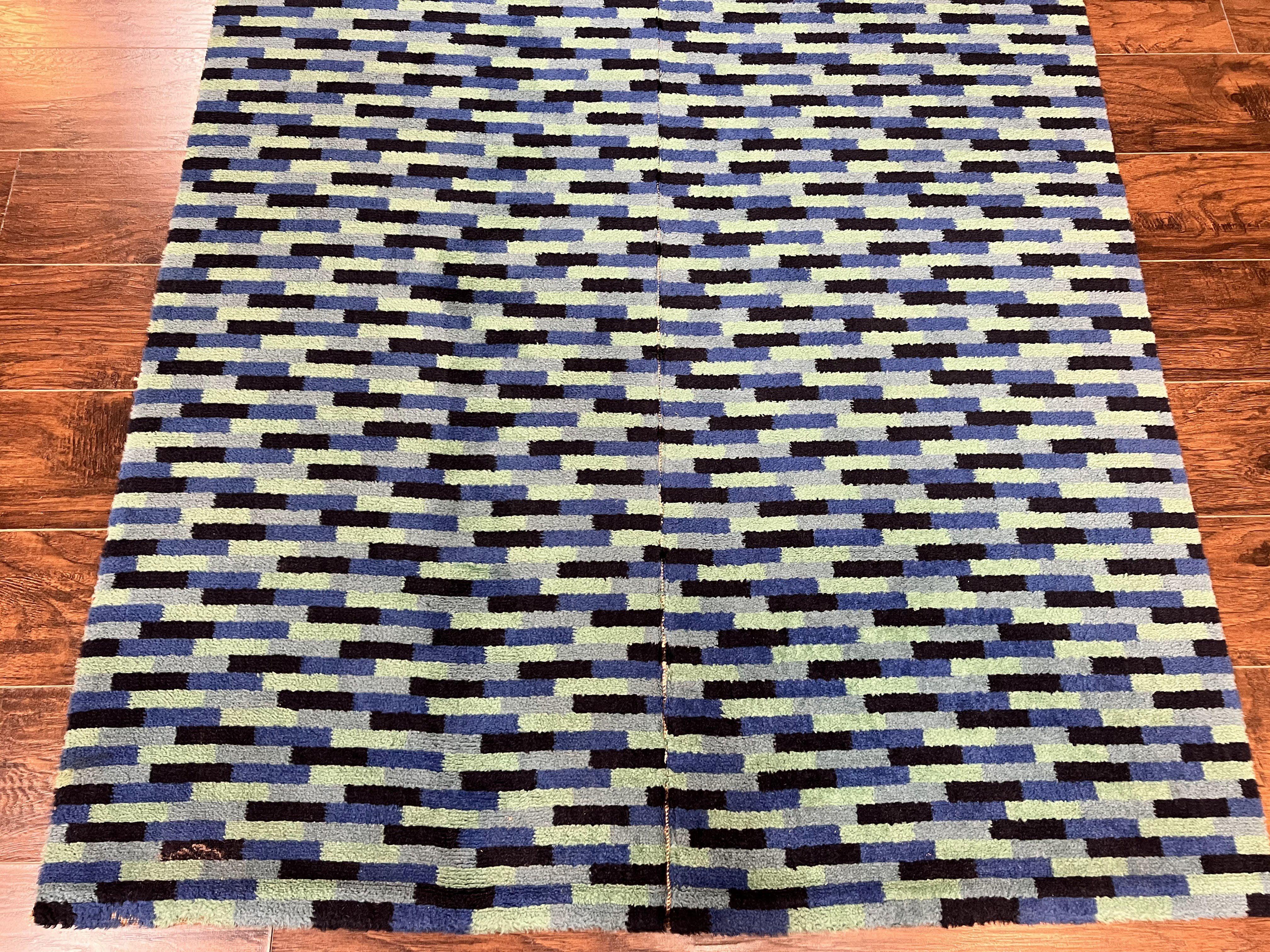 Wide Runner Rug 4.7 x 12, Blue Multicolor Contemporary Wool Power Loomed Rug, Mosiac Design - Jewel Rugs