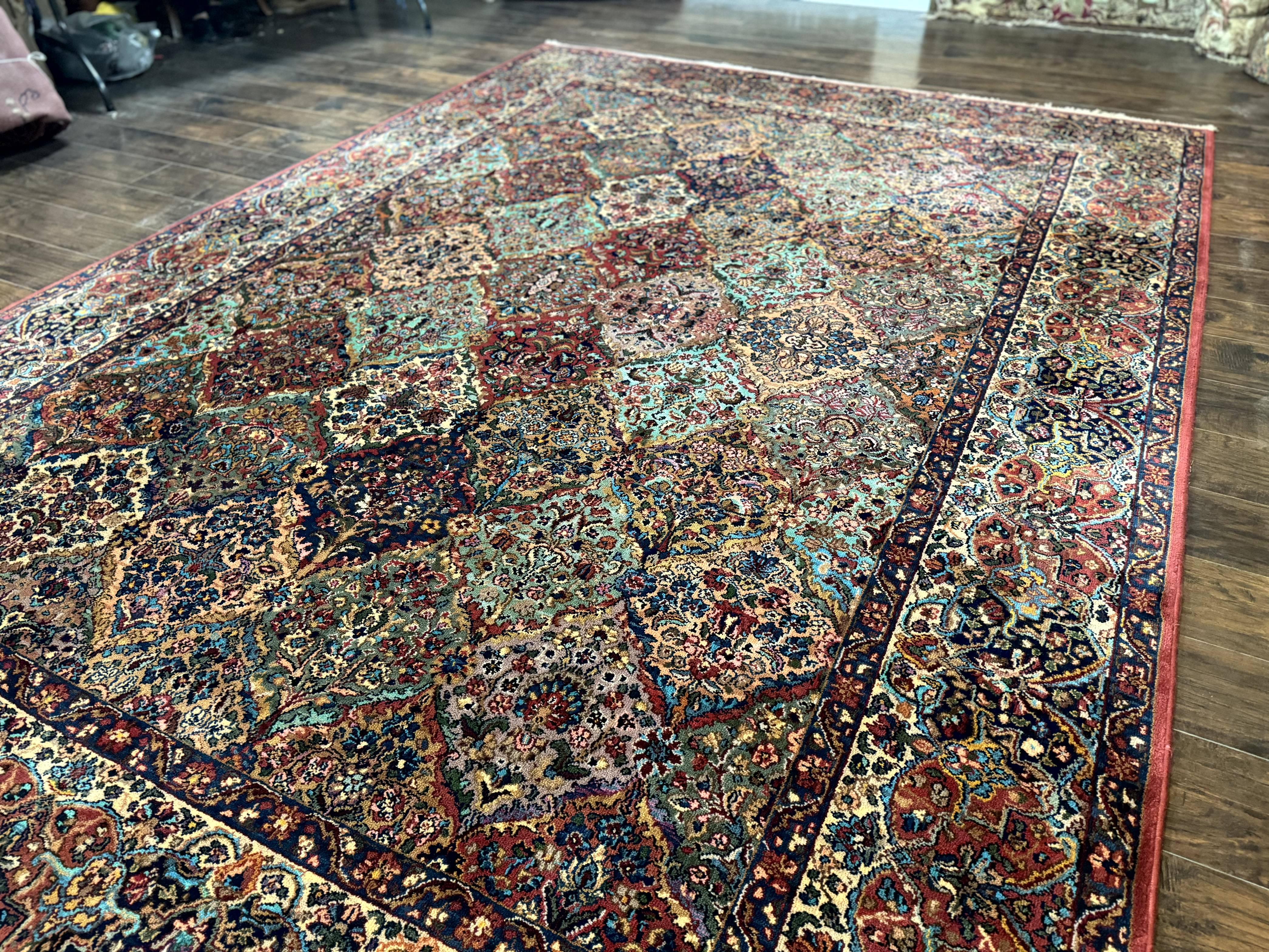 Karastan Rug Multicolor Panel Kirman #717, 8.8 x 12 Karastan Carpet, Vintage Multipanel Kirman, Original 700 Series, Wool, Vintage - Jewel Rugs