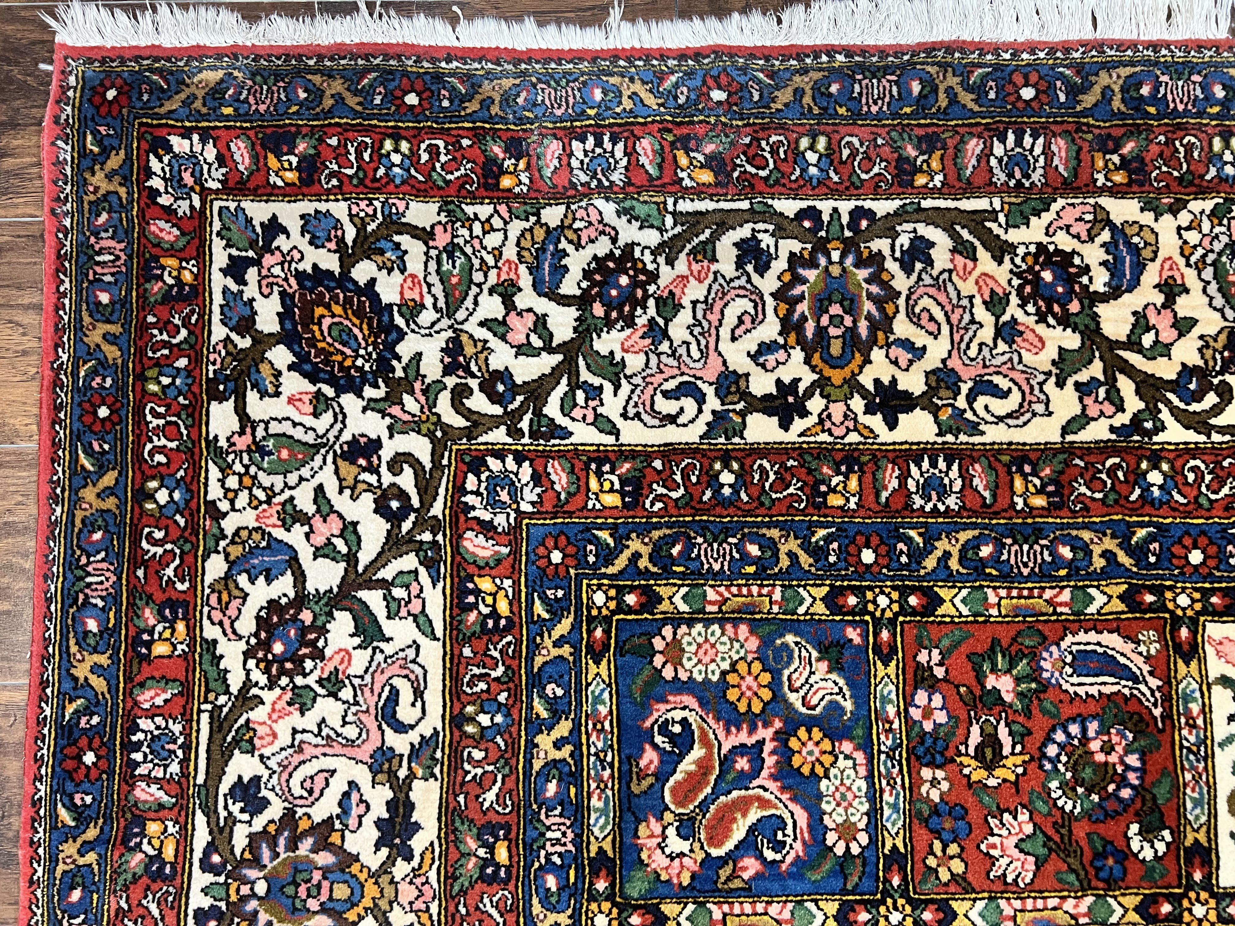 Persian Bakhtiari Rug 10x14, Wool Hand Knotted Vintage Carpet, Multicolor Khesti Panel Design, Large Room Sized Semi Antique Oriental Rug 10 x 14 - Jewel Rugs