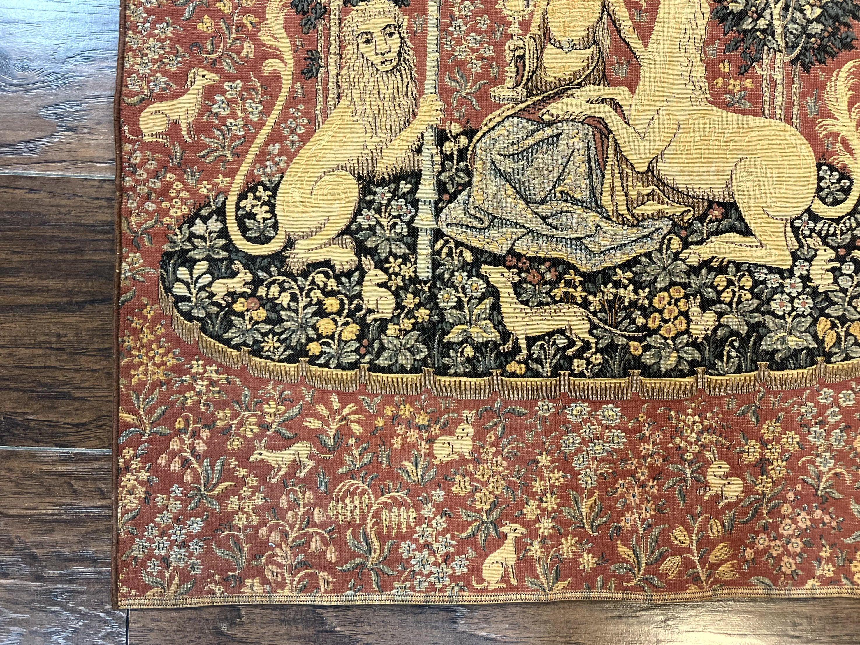 Vintage Tapestry 2x3, Unicorn Lion Animal Motifs, Medieval, Flag - Jewel Rugs