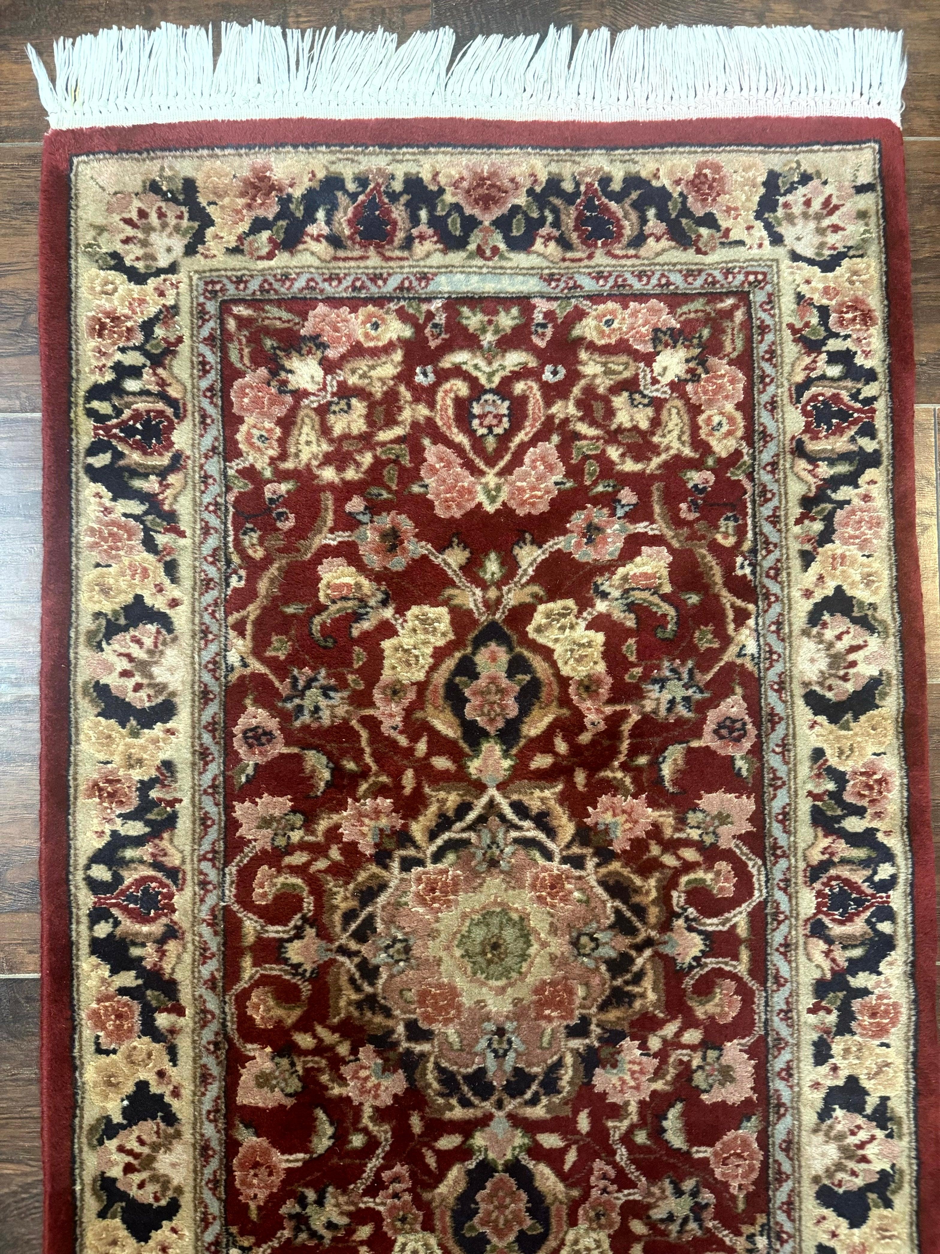 Short Runner Rug 2x6, Fine 200 KPSI, Red Floral Medallion, Wool and Silk Highlights, Persian Runner Rug, Traditional, Sino Persian - Jewel Rugs