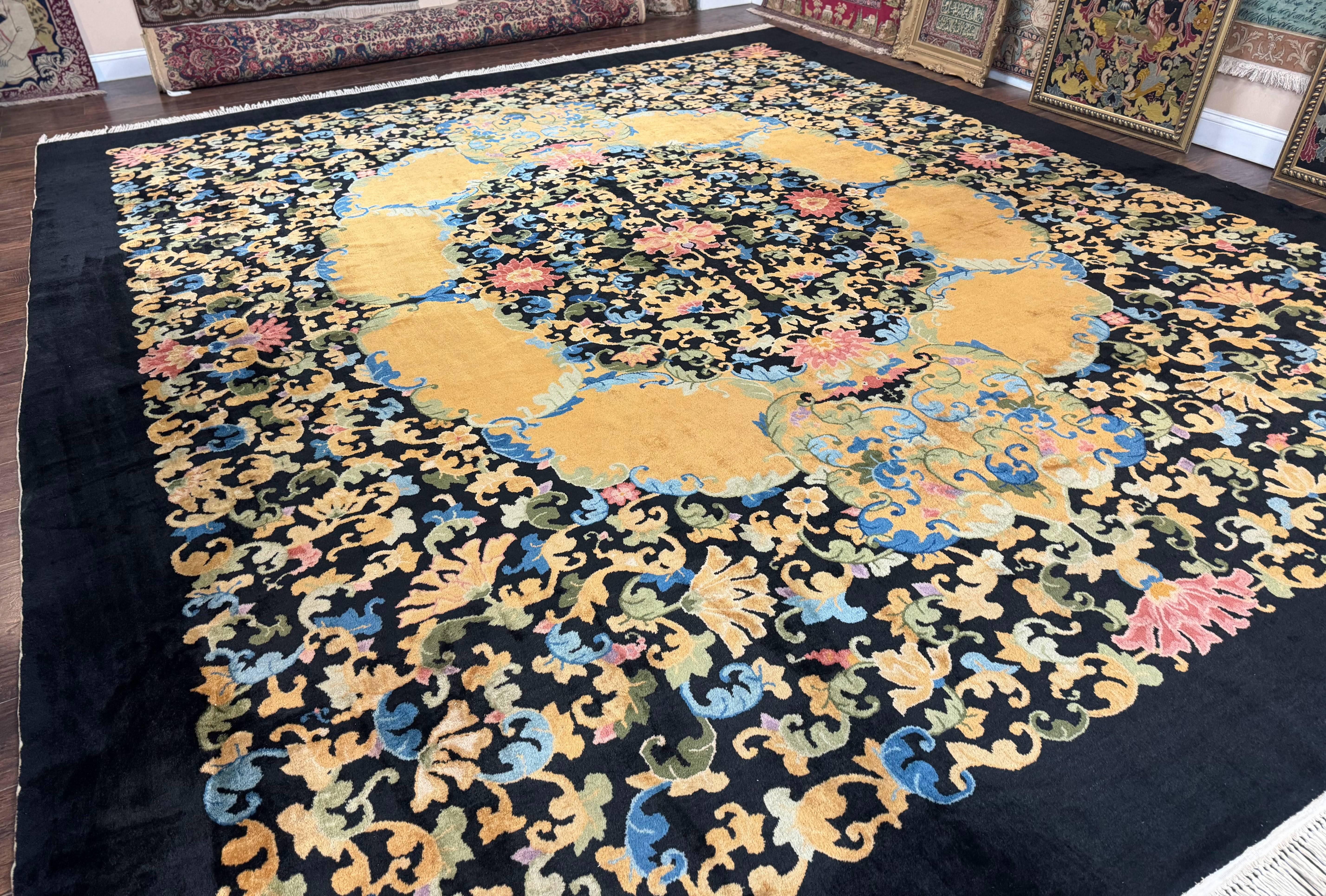 Antique Chinese Peking Rug 12.6 x 14.9, Palace Size Asian Oriental Carpet, Art Deco Rug, Rare - Jewel Rugs