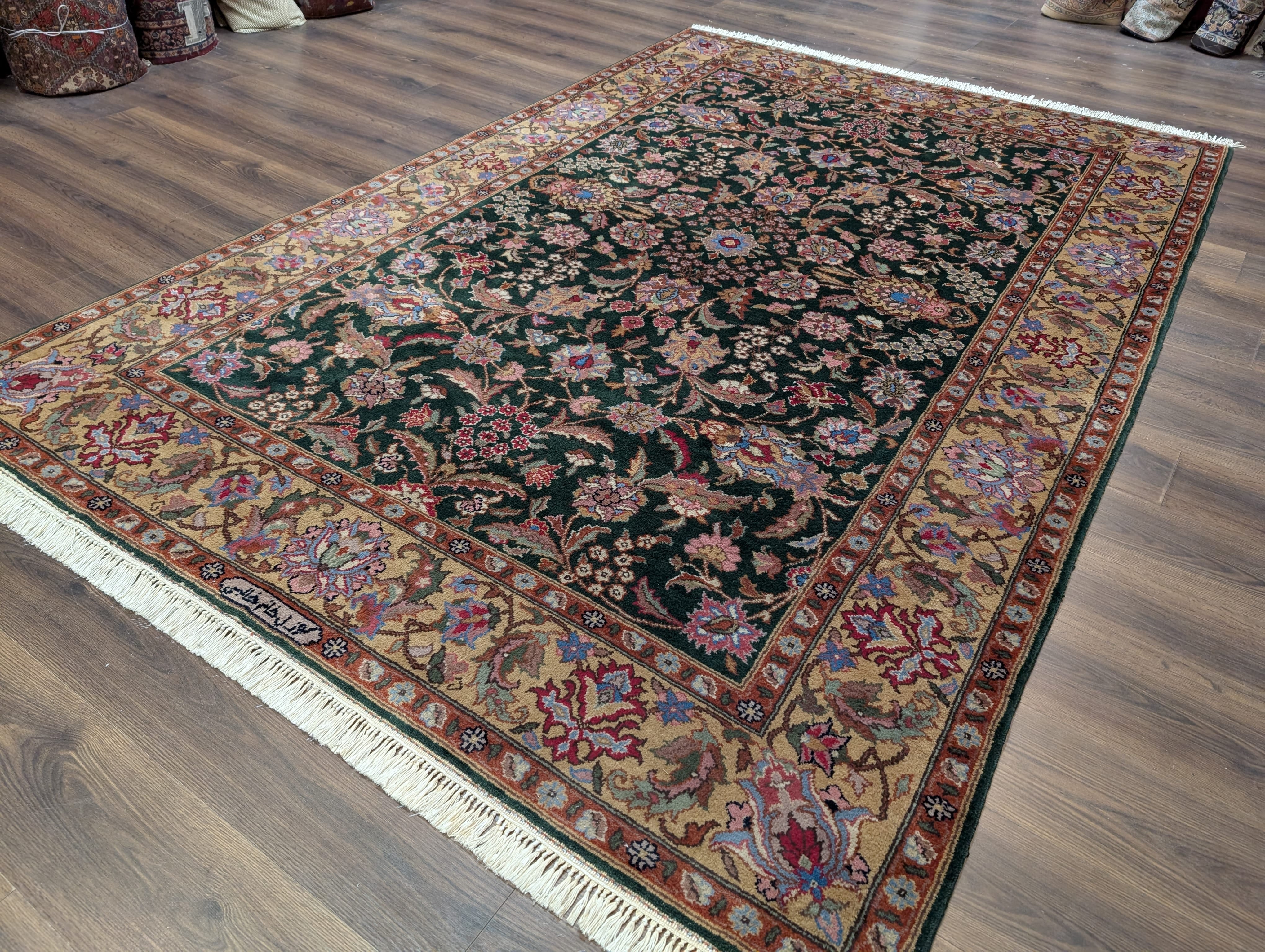 Romanian Rug 7x10, Signed By Master Weaver, Forest Green, Oriental Carpet - Jewel Rugs