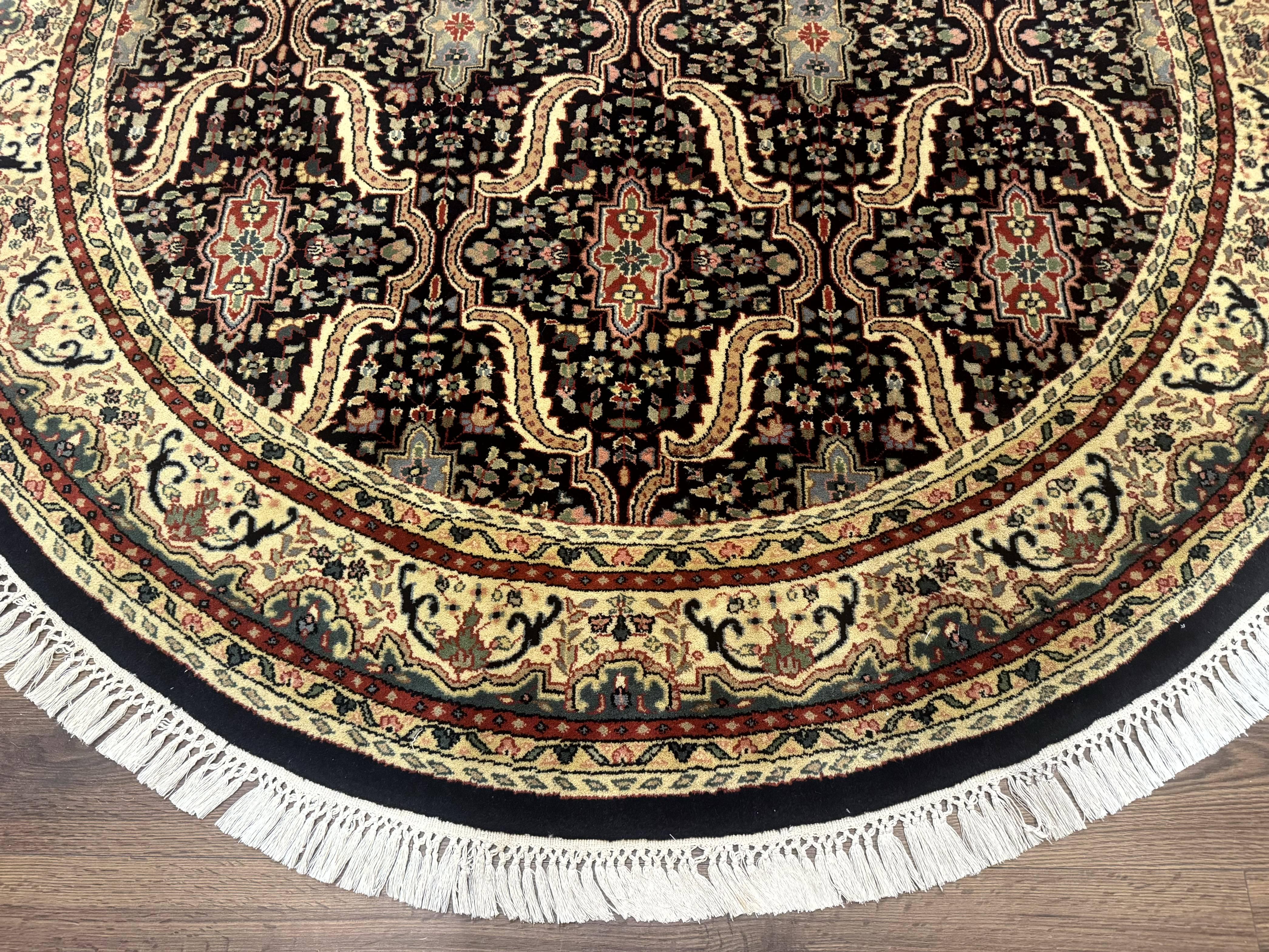 Round Indo Persian Rug 6x6, Indian Bidjar Rug, Navy Blue and Beige - Jewel Rugs