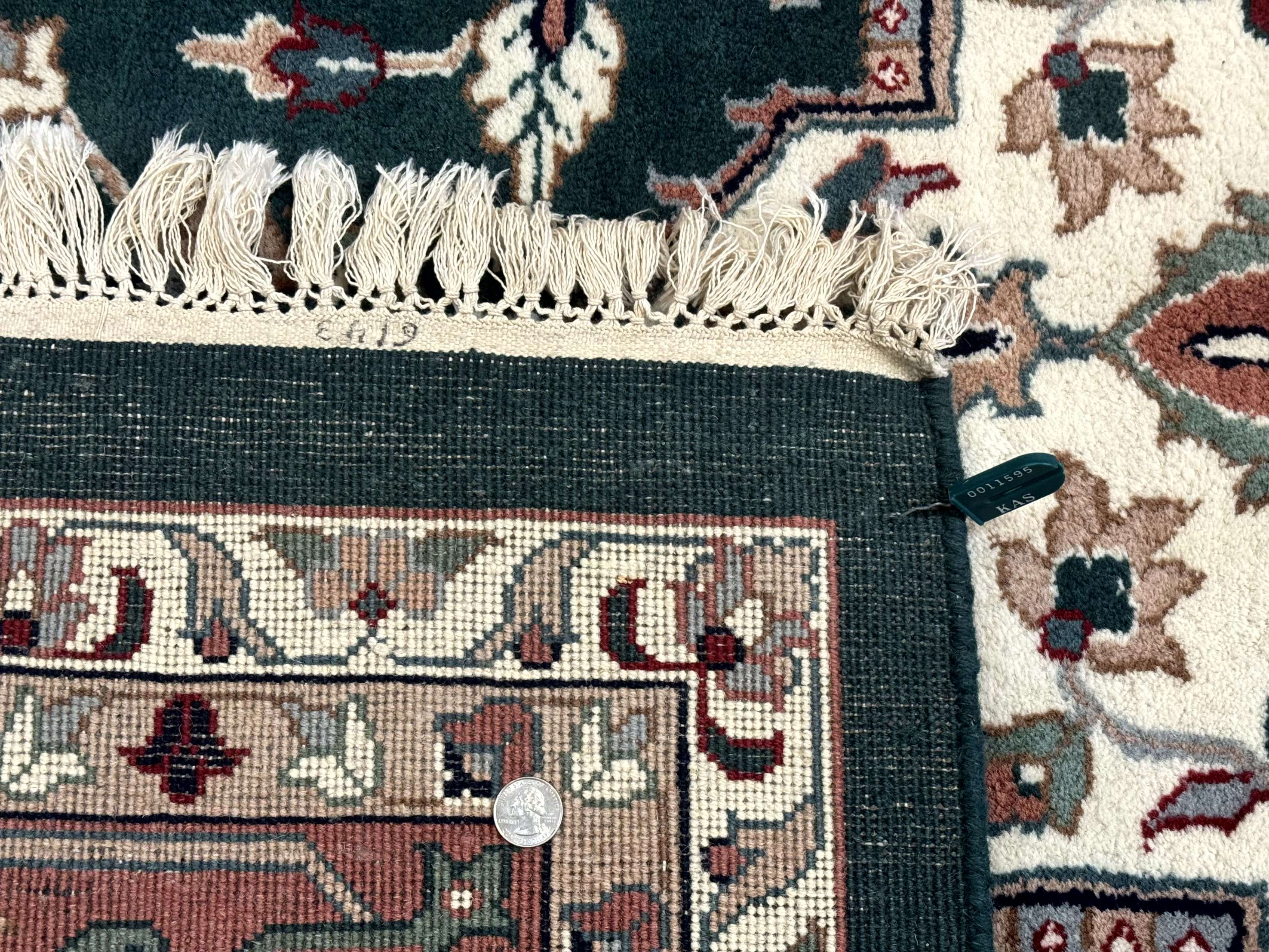 Indo Persian Heriz Rug 9x12, Dark Green & Ivory, Wool Hand Knotted Carpet - Jewel Rugs