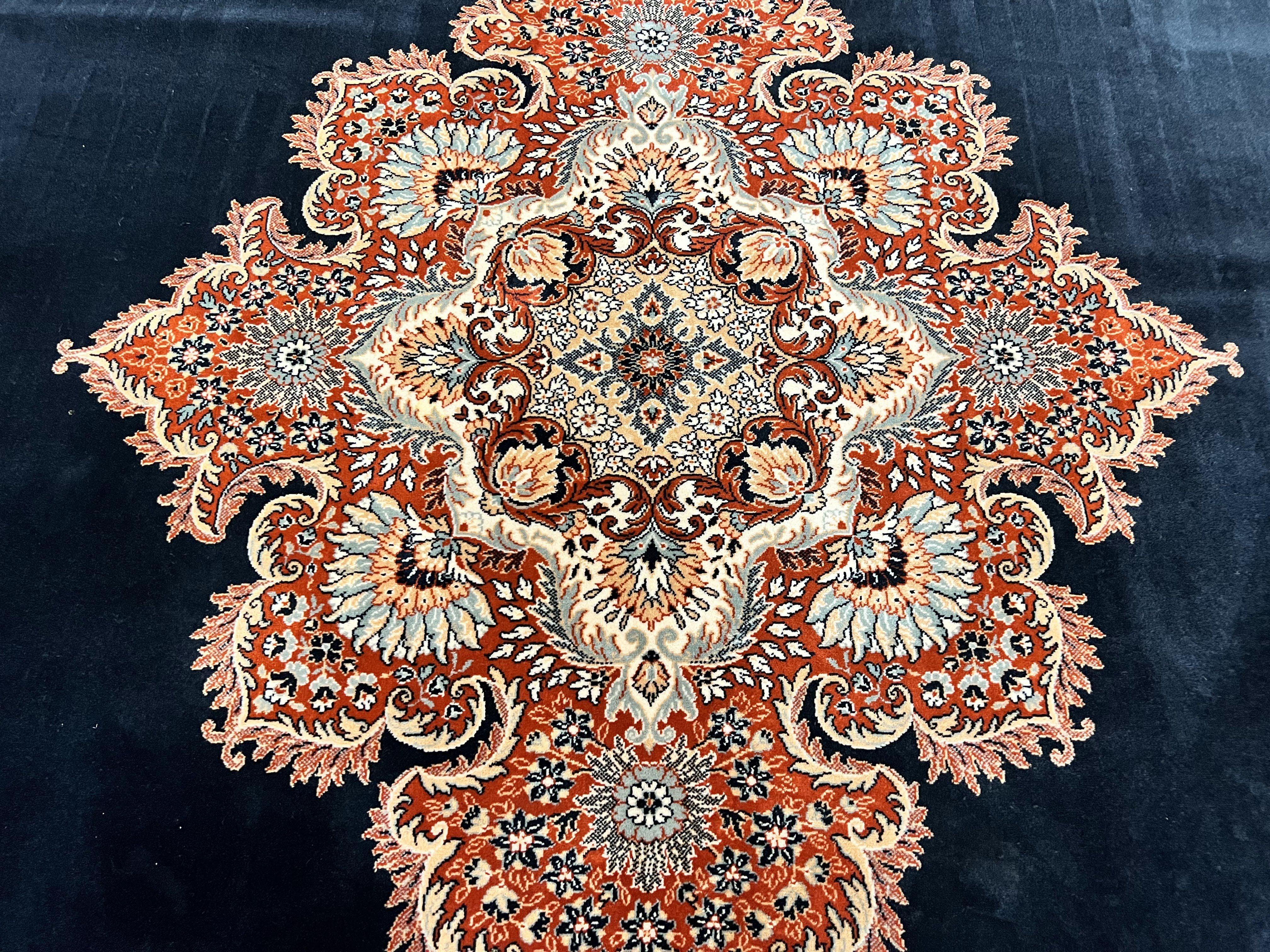 Karastan Rug 10x13, Karastan Ebony Kirman Rug, Room SIzed Wool Pile Vintage Karastan Carpet, Belgium Power Loomed Rug, Black Semi Open Field - Jewel Rugs