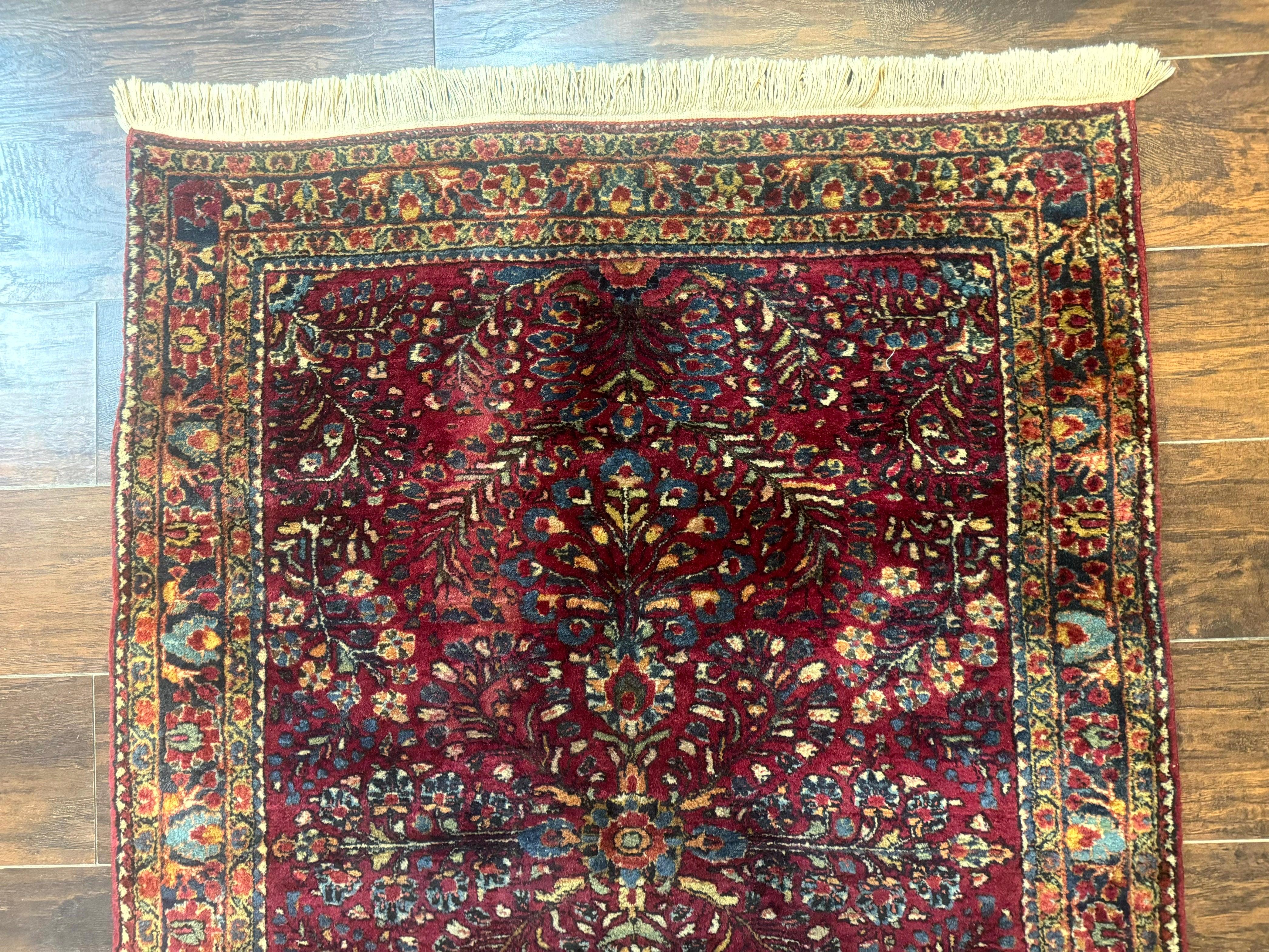 Antique Persian Sarouk Rug 3.6 x 5, Red, 1920s Persian Carpet - Jewel Rugs