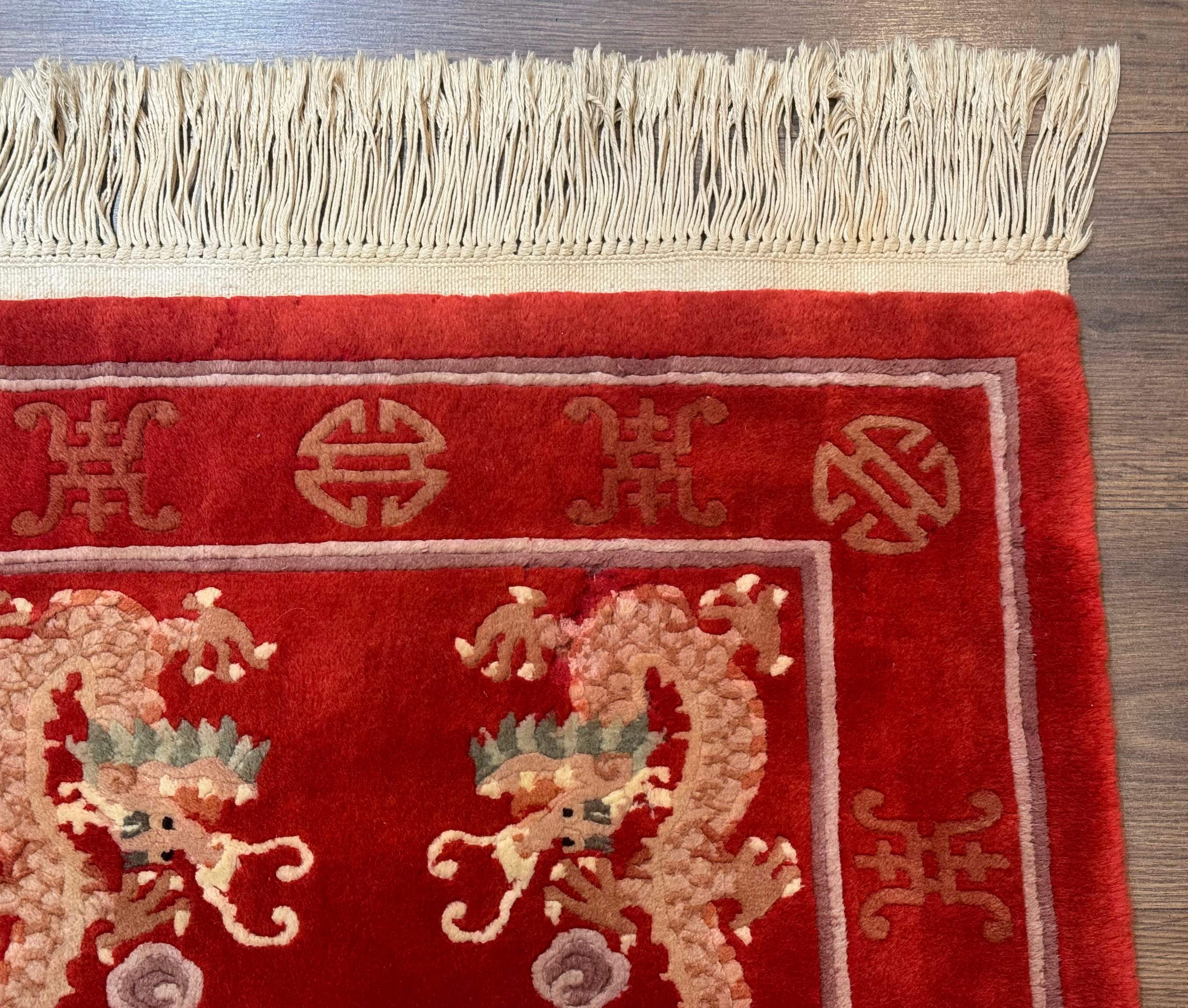 Red Chinese Dragon Rug 2x5 – Hand-Knotted Wool Asian Carpet - Jewel Rugs