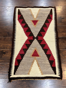 Antique Navajo Rug 2x4, Collectible Native American Wool Handmade Rug, Ivory Black Red Gray, Vintage Navajo Textile