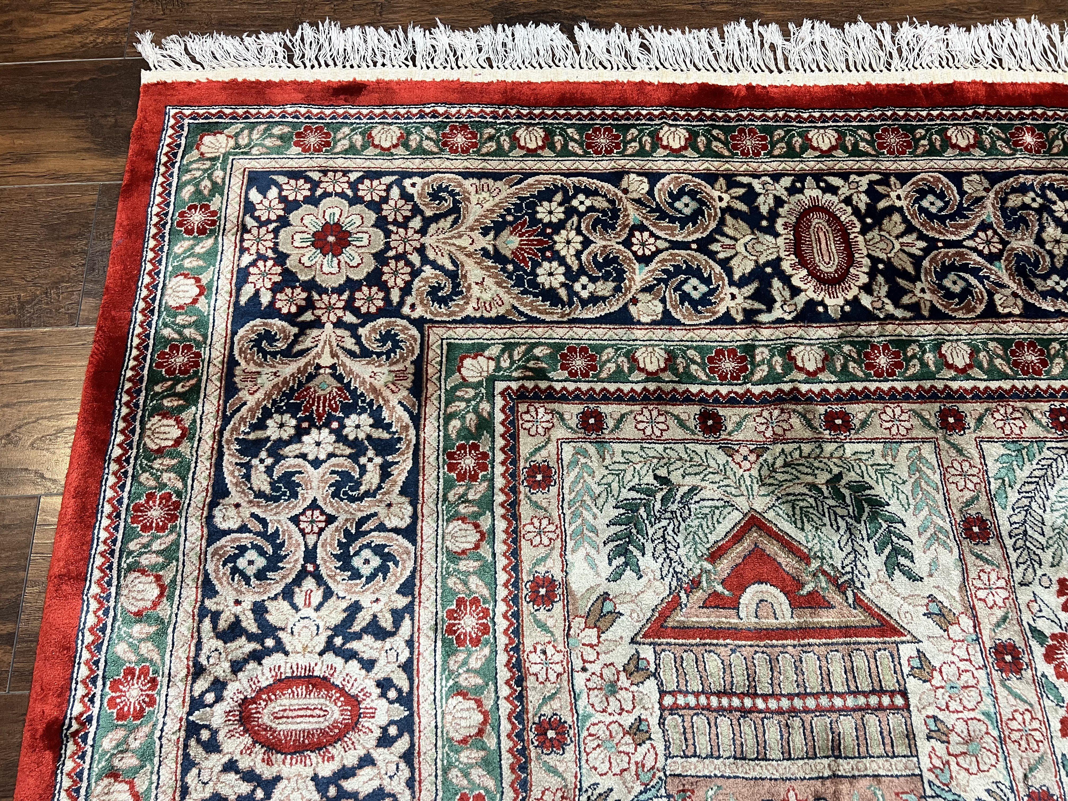 Silk Sino Persian Rug 9x12, Panel Design, Garden of Eden Pattern, Fine 200 KPSI, Hand Knotted Room Sized Silk Carpet, Vintage - Jewel Rugs