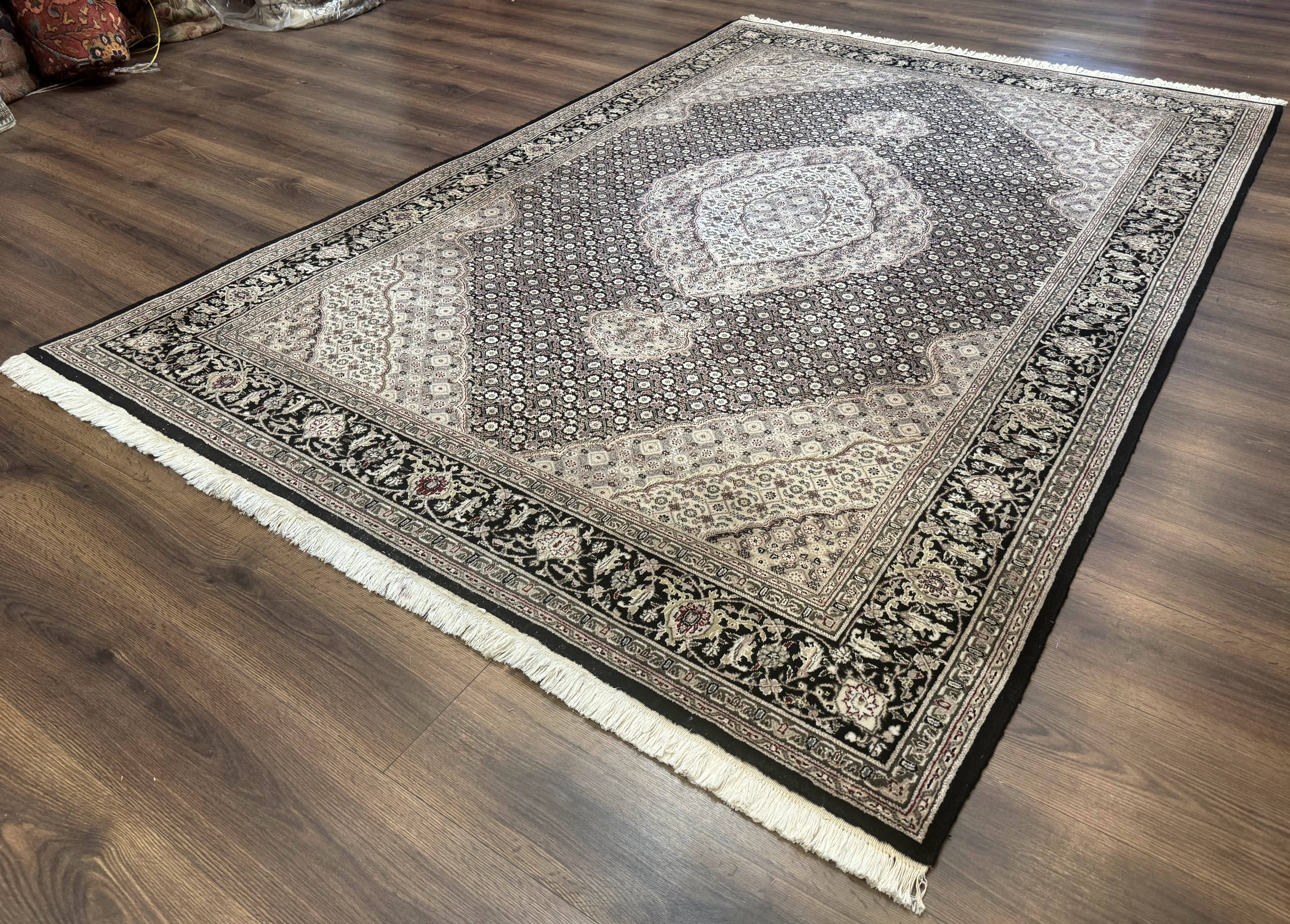 Pak Persian Rug 6x9, Herati Mahi Tabriz Pattern, Finely Hnad Knotted, Black Ivory Gray - Jewel Rugs