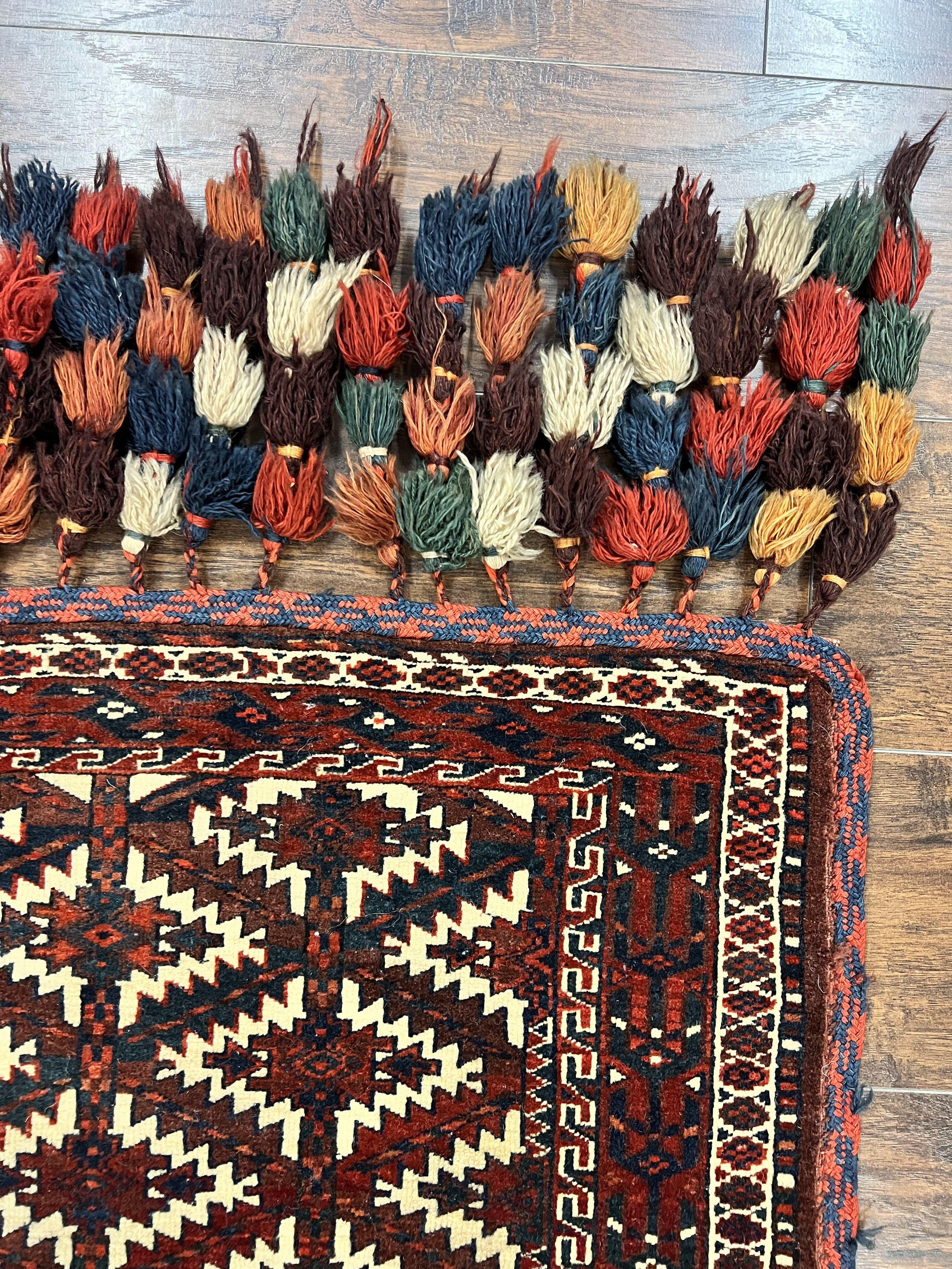 Antique Turkoman Camel Trapping, Turkoman Asmalyk, Red Black Ivory, Handmade, Hand Knotted Tribal Collectible Rug, Rare - Jewel Rugs