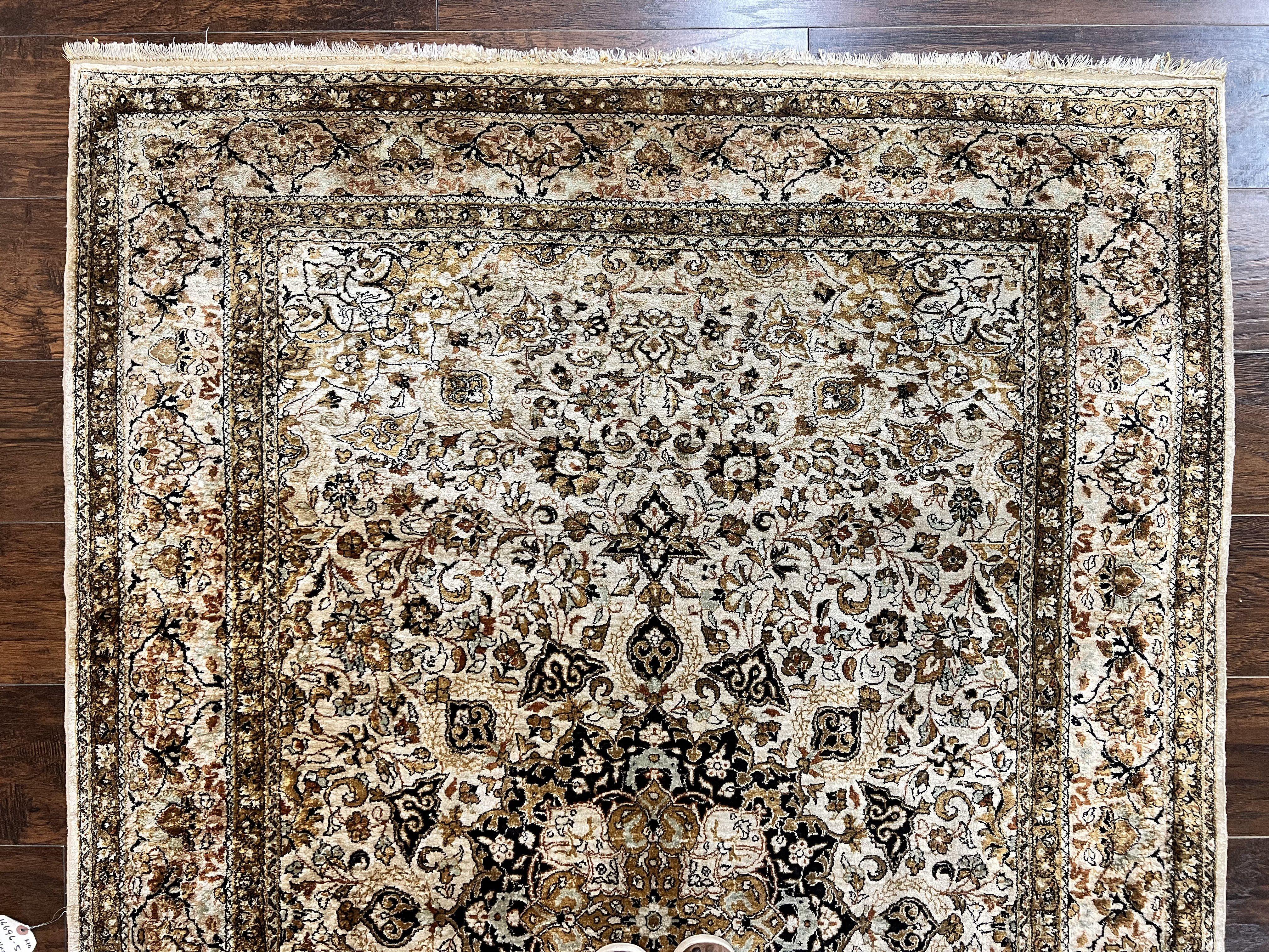 Persian Qum Silk Rug, Floral Medallion, Very Fine 60 Raj 475 KPSI, Handmade Hand Knotted Oriental Carpet, Silk on Silk - Jewel Rugs
