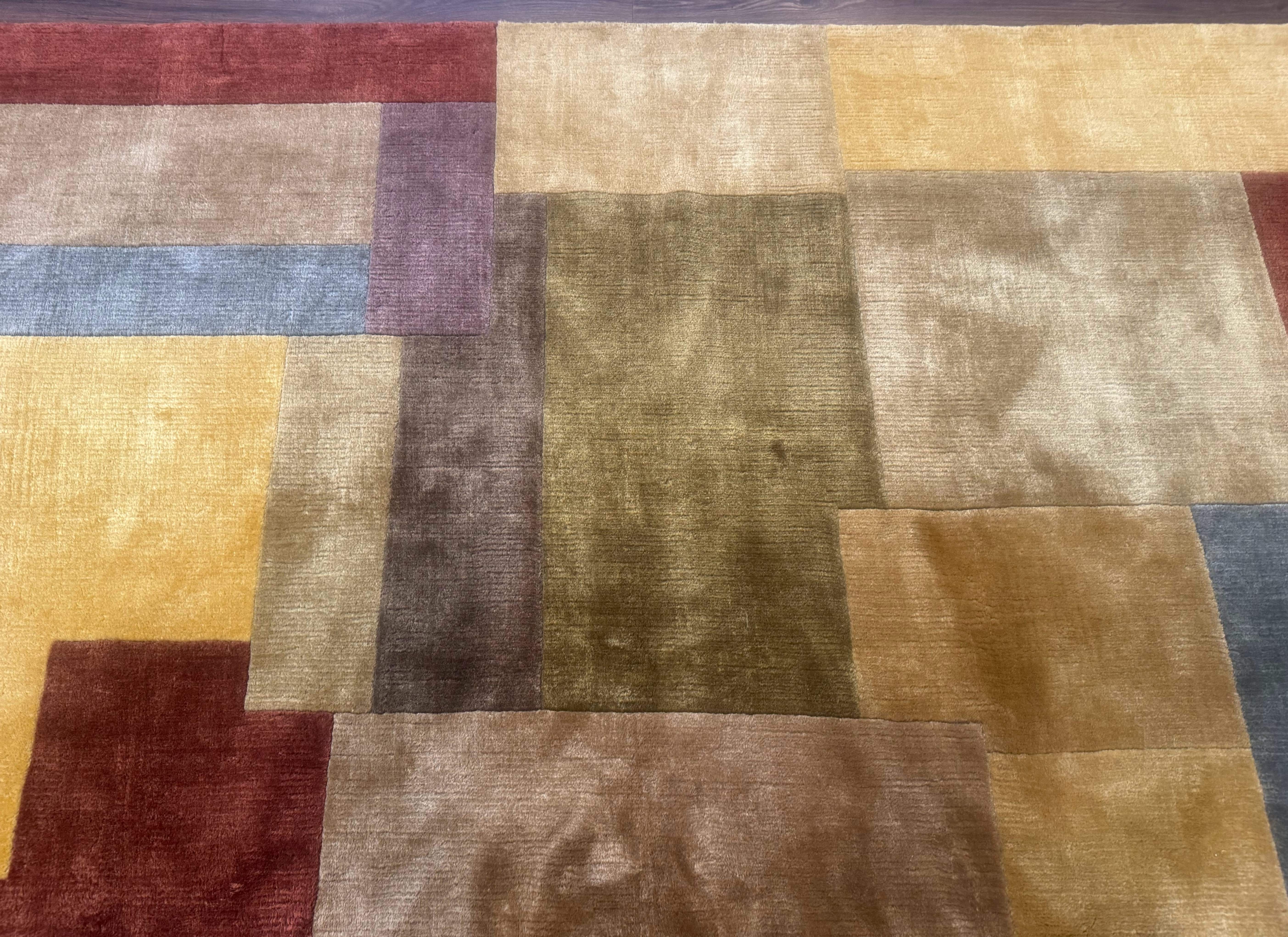 Modern Tibetan Wool Rug 8x10, Multicolor, Thick Pile, Contemporary, Nepali, Handmade - Jewel Rugs