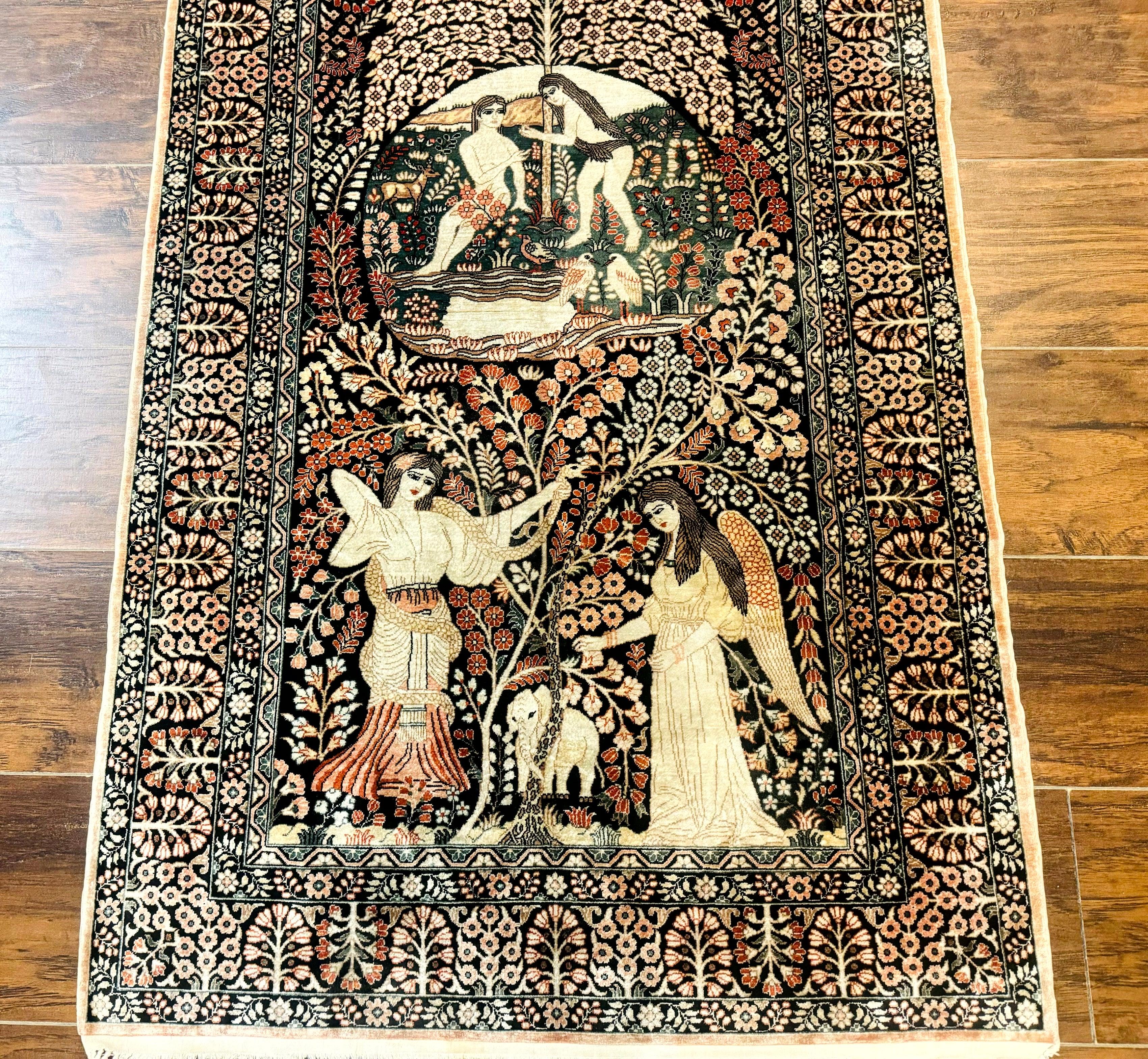 Stunning Sino Persian Pictorial Rug 2.7 x 4, Garden of Eden Adam & Eve Tree of Life Design, Extremely Fine 580 KPSI, Masterpiece - Jewel Rugs