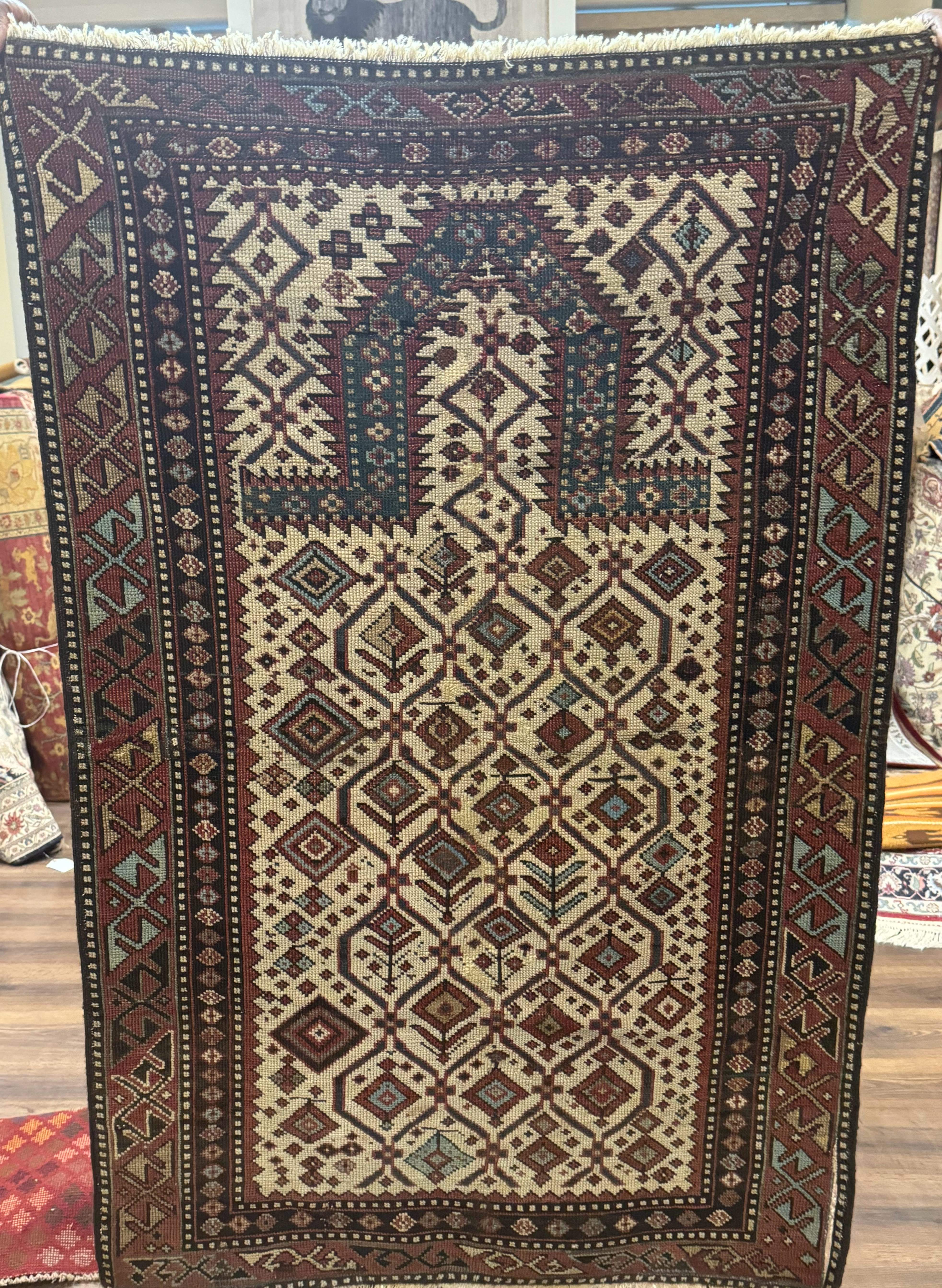 Antique Caucasian Shirvan Rug 3x5, Dagestan Prayer Rug, Collectible, Early 20th Century Rug - Jewel Rugs