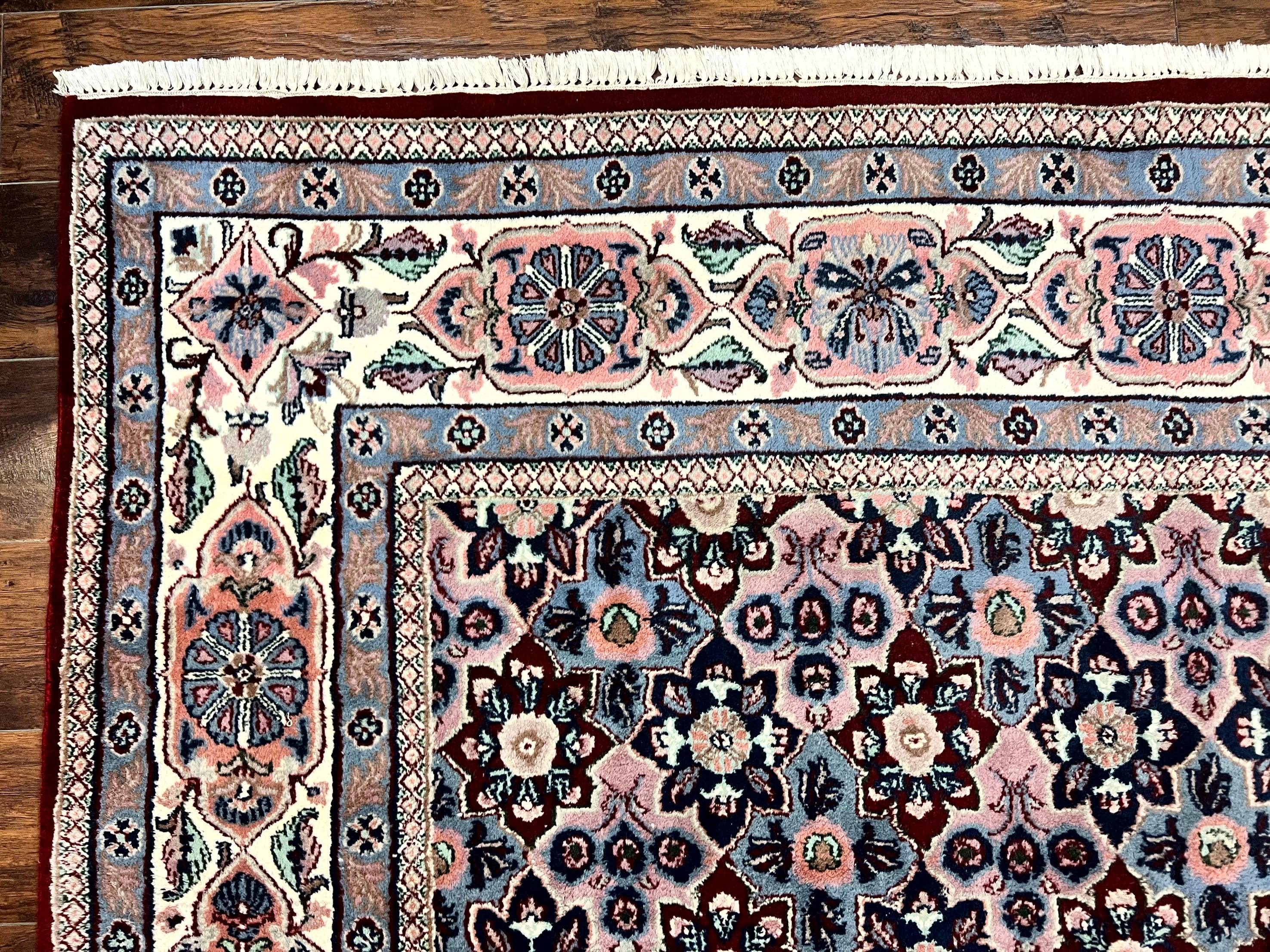 Indo Persian Rug 8x10, Repeated Allover Pattern, Navy Blue Ivory, Handmade Vintage Wool Carpet - Jewel Rugs