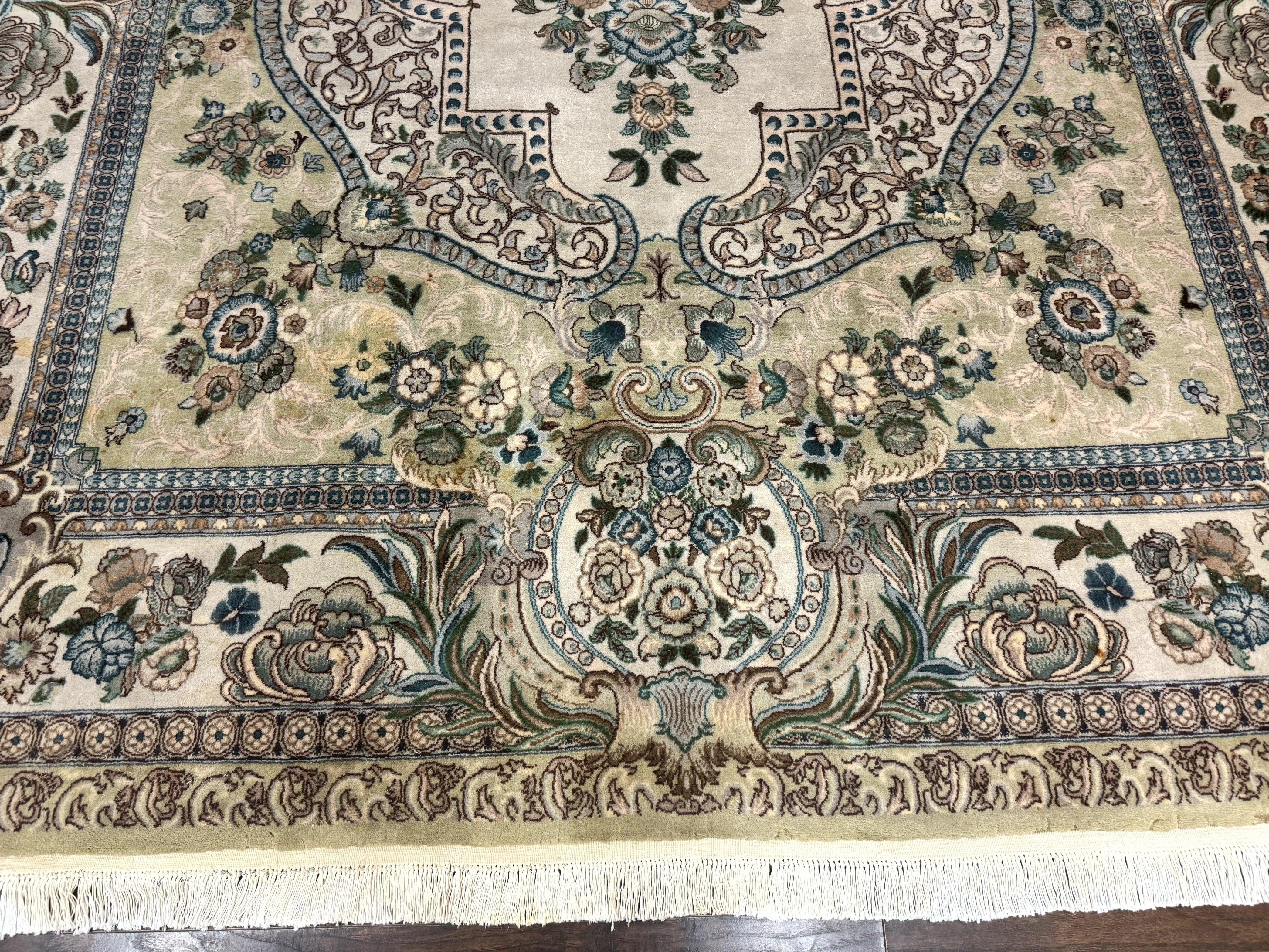 Pak Persian Rug 8 x 10.6, Elegant Oriental Carpet, Floral Medallion, Vintage Handmade Wool Rug, FIne 240 KPSI - Jewel Rugs
