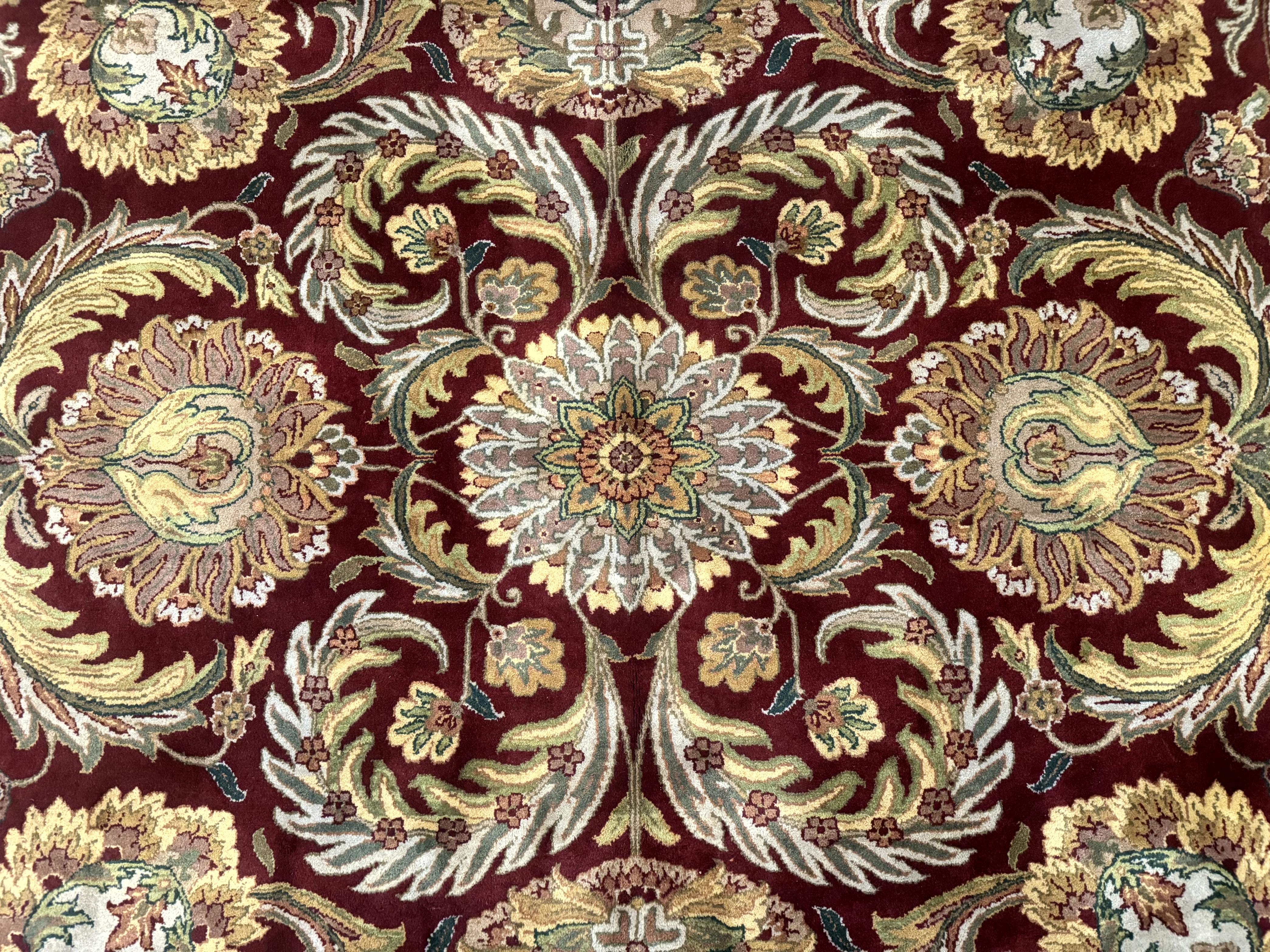 Indian Agra Rug 9x12 – Red, Hand-Knotted Wool Vintage Carpet - Jewel Rugs