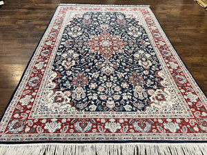 Pak Persian Rug 6x9, Floral Medallion, Dark Blue, Traditional Oriental Carpet, Handmade Wool Vintage Medium Size Rug, 240 KPSI