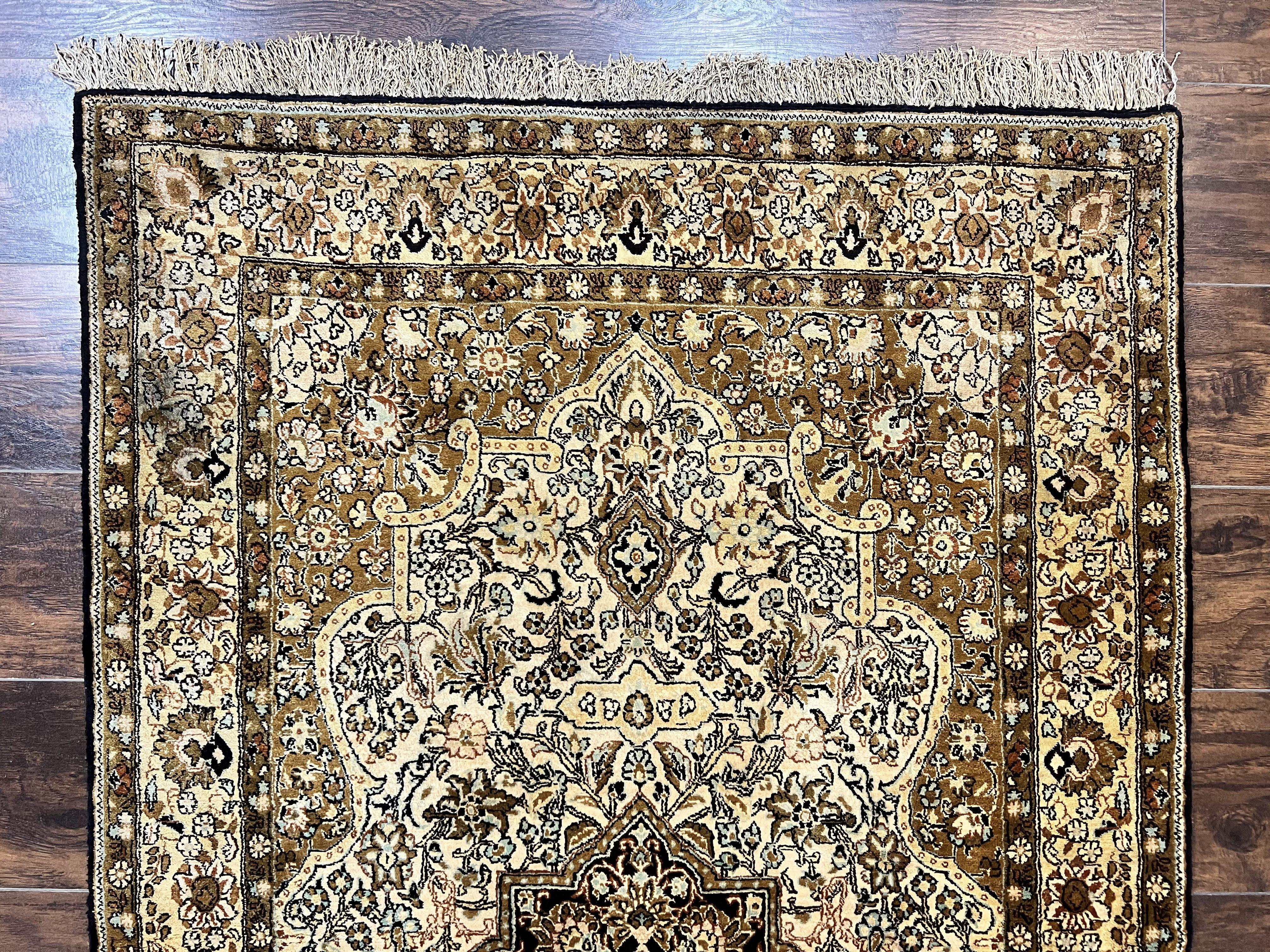 Persian Qum Silk Rug 3.5 x 5.5, Floral Medallion, Very Fine 350 KPSI, Handmade Silk on Silk Rug, Vintage - Jewel Rugs