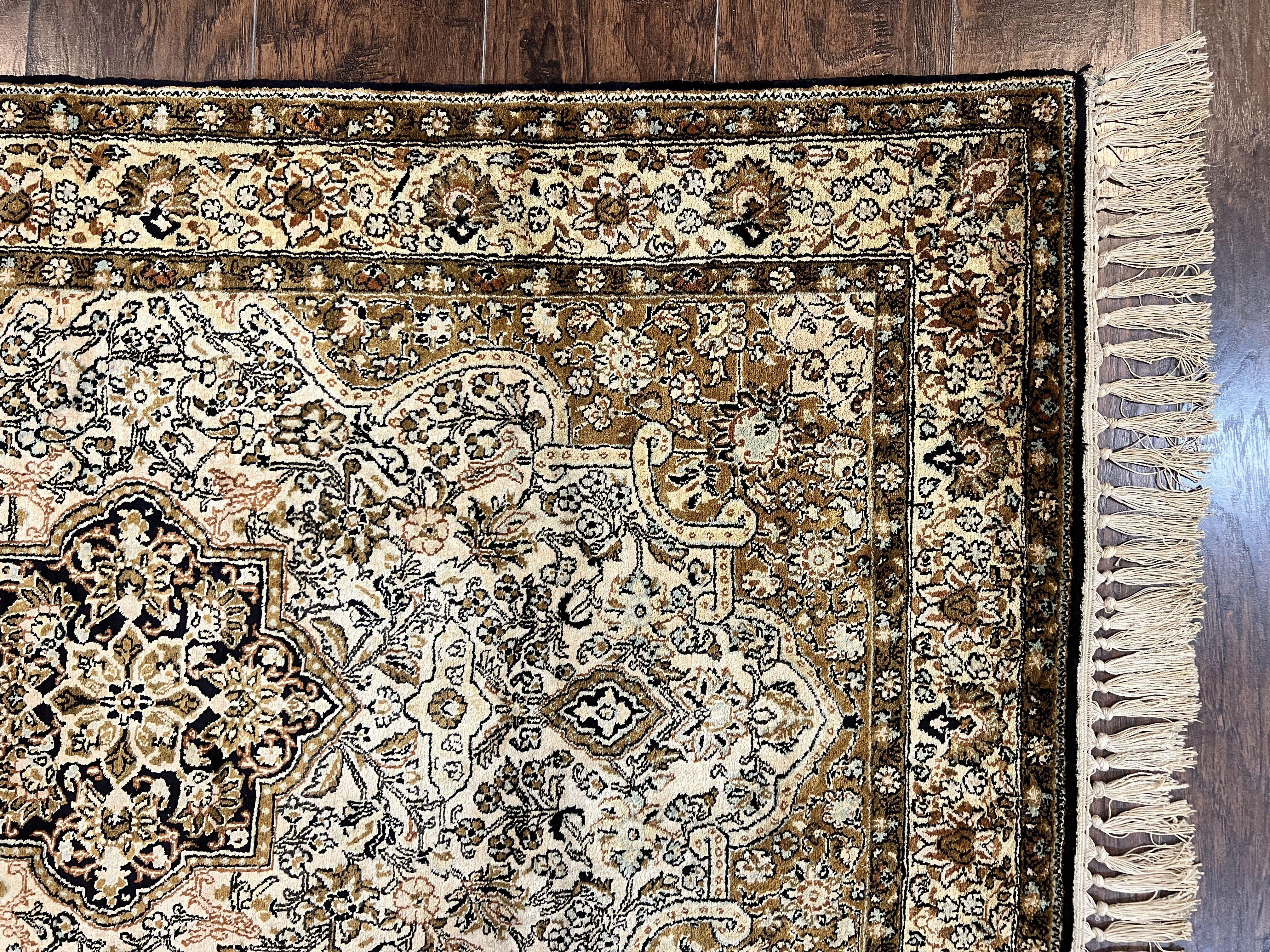 Persian Qum Silk Rug 3.5 x 5.5, Floral Medallion, Very Fine 350 KPSI, Handmade Silk on Silk Rug, Vintage - Jewel Rugs