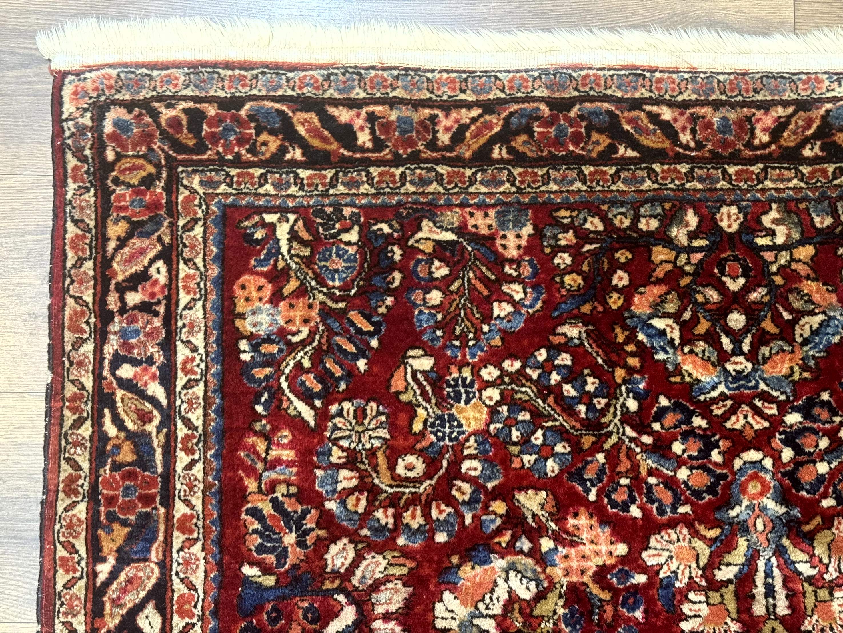 Antique Persian Sarouk Rug 4x6, Floral, Red, Wool Hand Knotted Fine 225 KPSI - Jewel Rugs