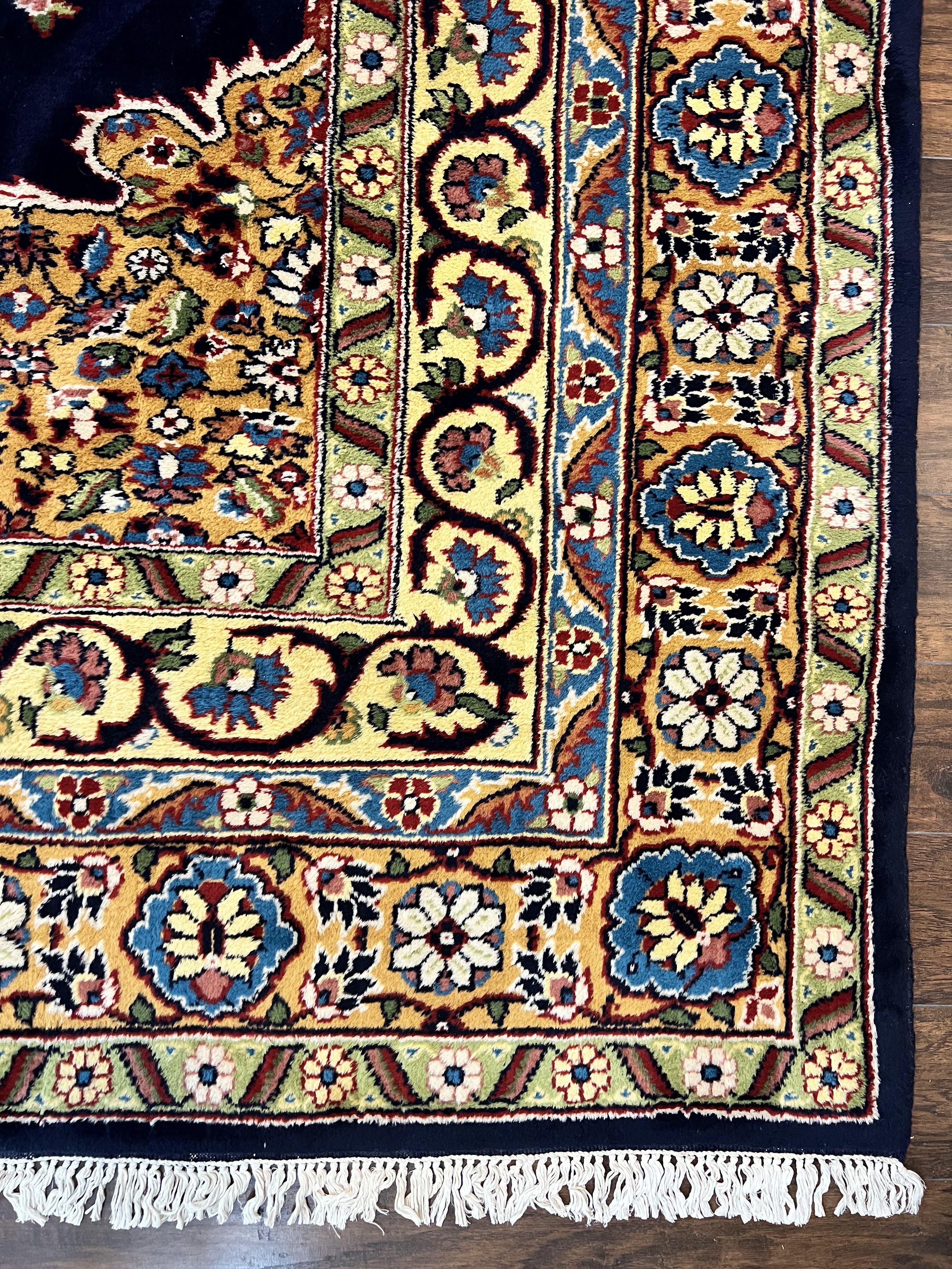 Indo Persian Rug 12x15, Mahal Sarouk Rug 12 x 15, Wool Hand Knotted Vintage Carpet, Navy Blue, Oversized Rug, Center Medallion - Jewel Rugs