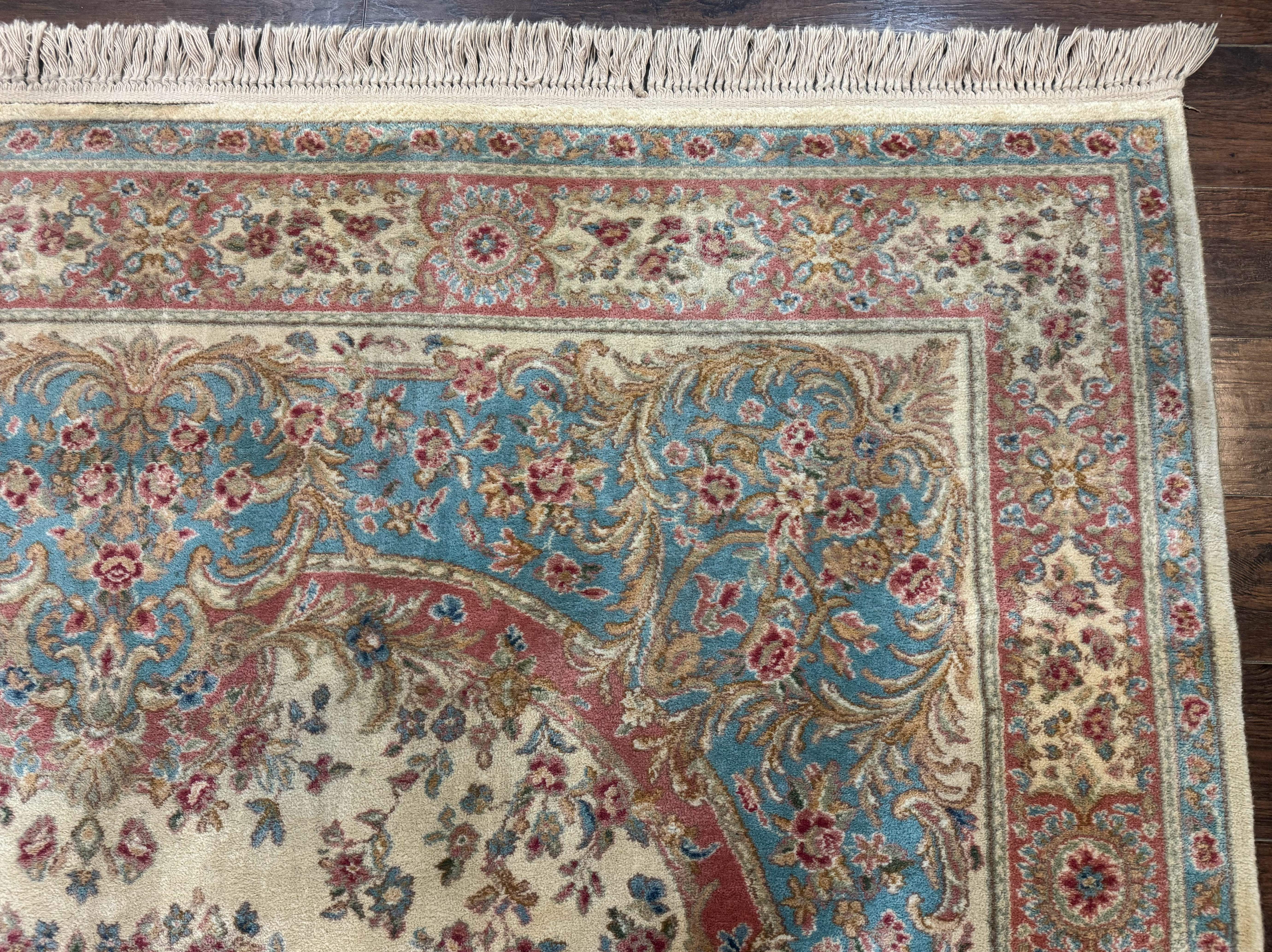 Karastan Rug 8.8 x 12, Ivory Medallion Kirman #700/711, Wool Pile, Vintage - Jewel Rugs