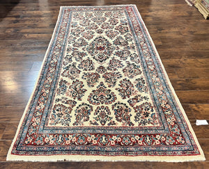 Persian Sarouk Rug 5x11, Wool Hand Knotted Antique Carpet, Ivory, Floral Allover Oriental Rug, 5 x 11 Traditional Oriental Rug