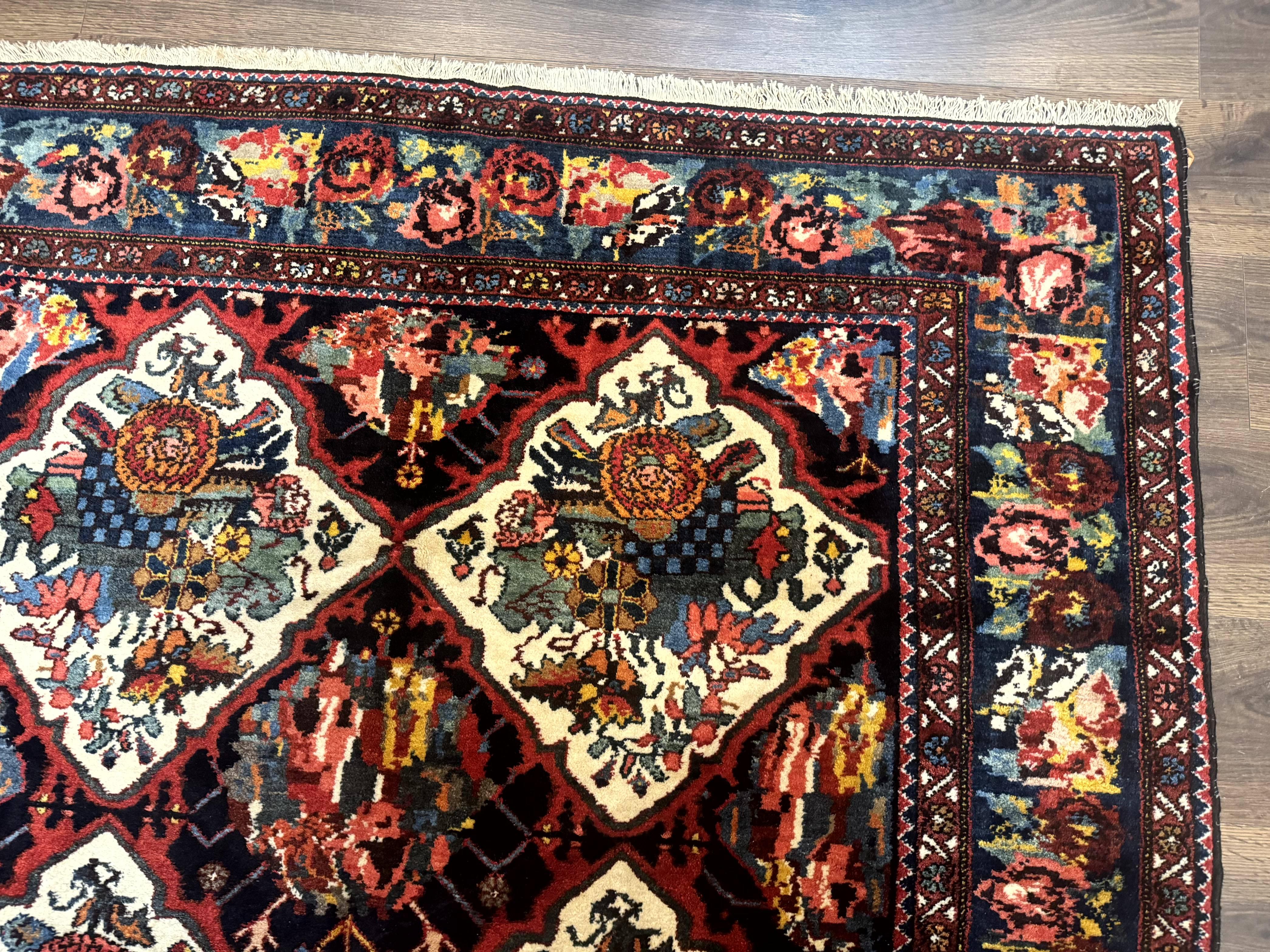 Persian Bakhtiari Rug 5x12, Wide Runner Rug, Unique Size, Multicolor Panel Design, Navy Blue Ivory, Antique Persian Rug, Colorful - Jewel Rugs