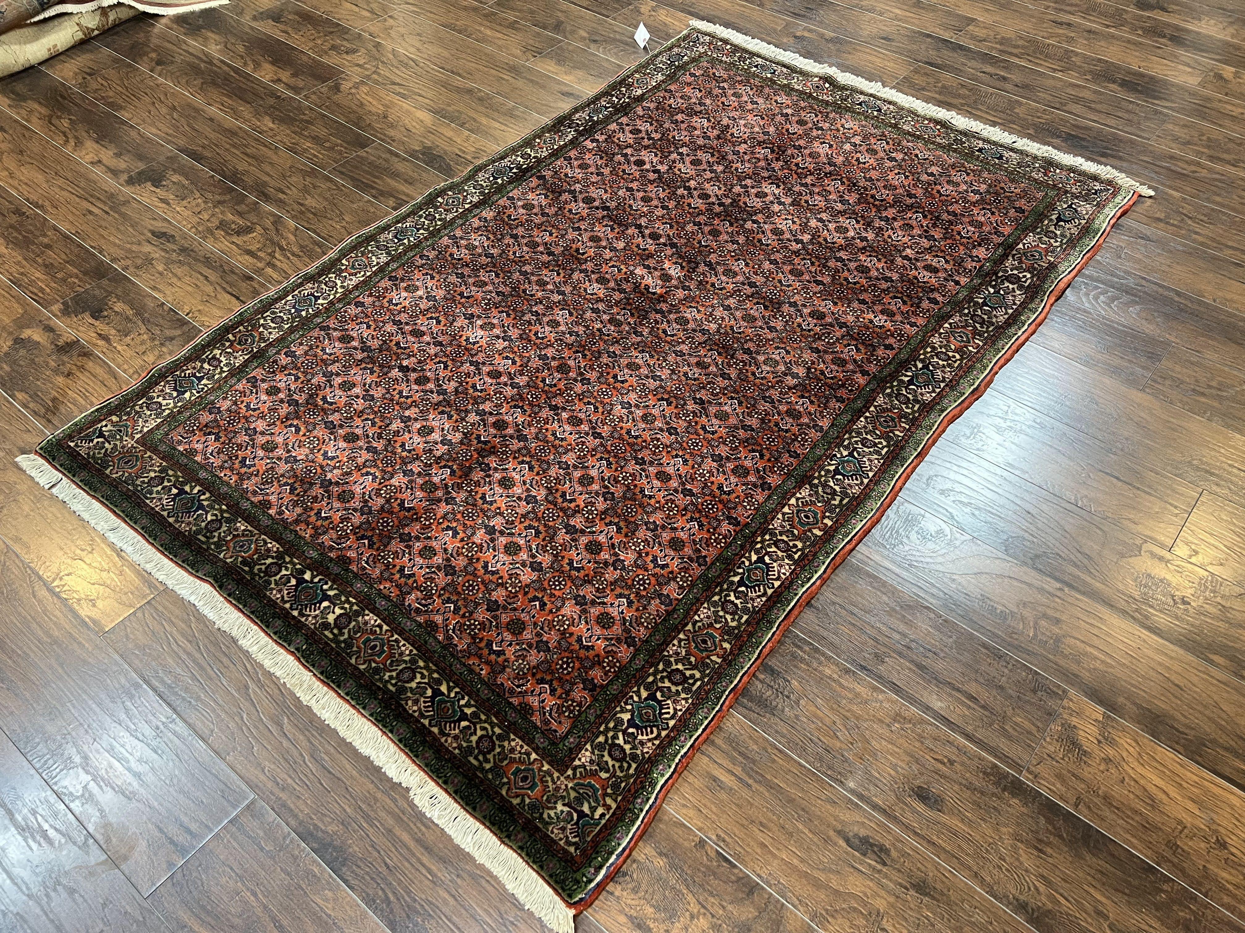Antique Persian Bijar Rug 5x7, Allover Pattern, Hand Knotted Vintage Wool Tribal Oriental Carpet, Bidjar Rug, Red and Cream 5 x 7 ft, Handmade Rug - Jewel Rugs
