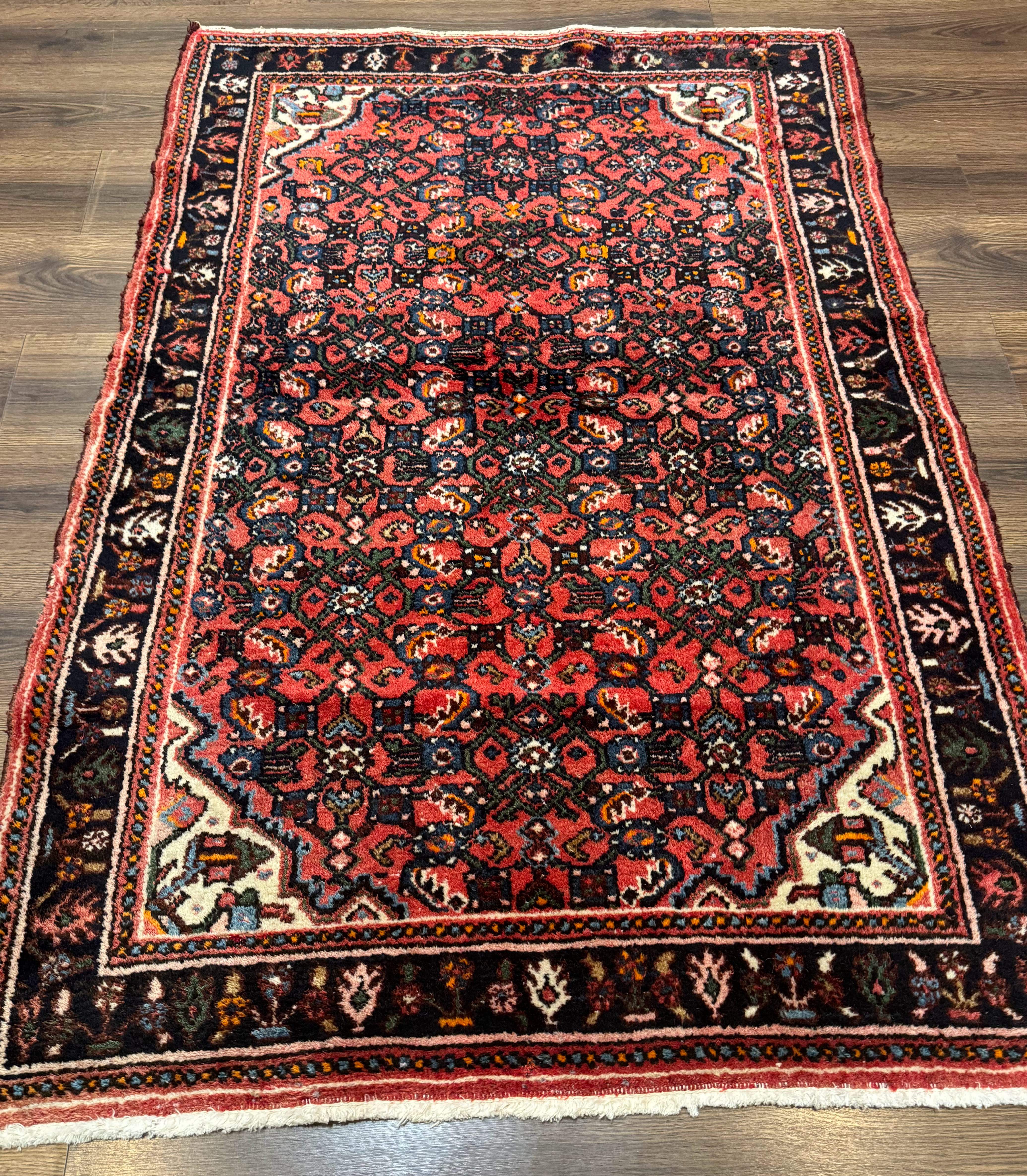 Antique Persian Hamadan Rug 4x5, Red, Allover Pattern - Jewel Rugs