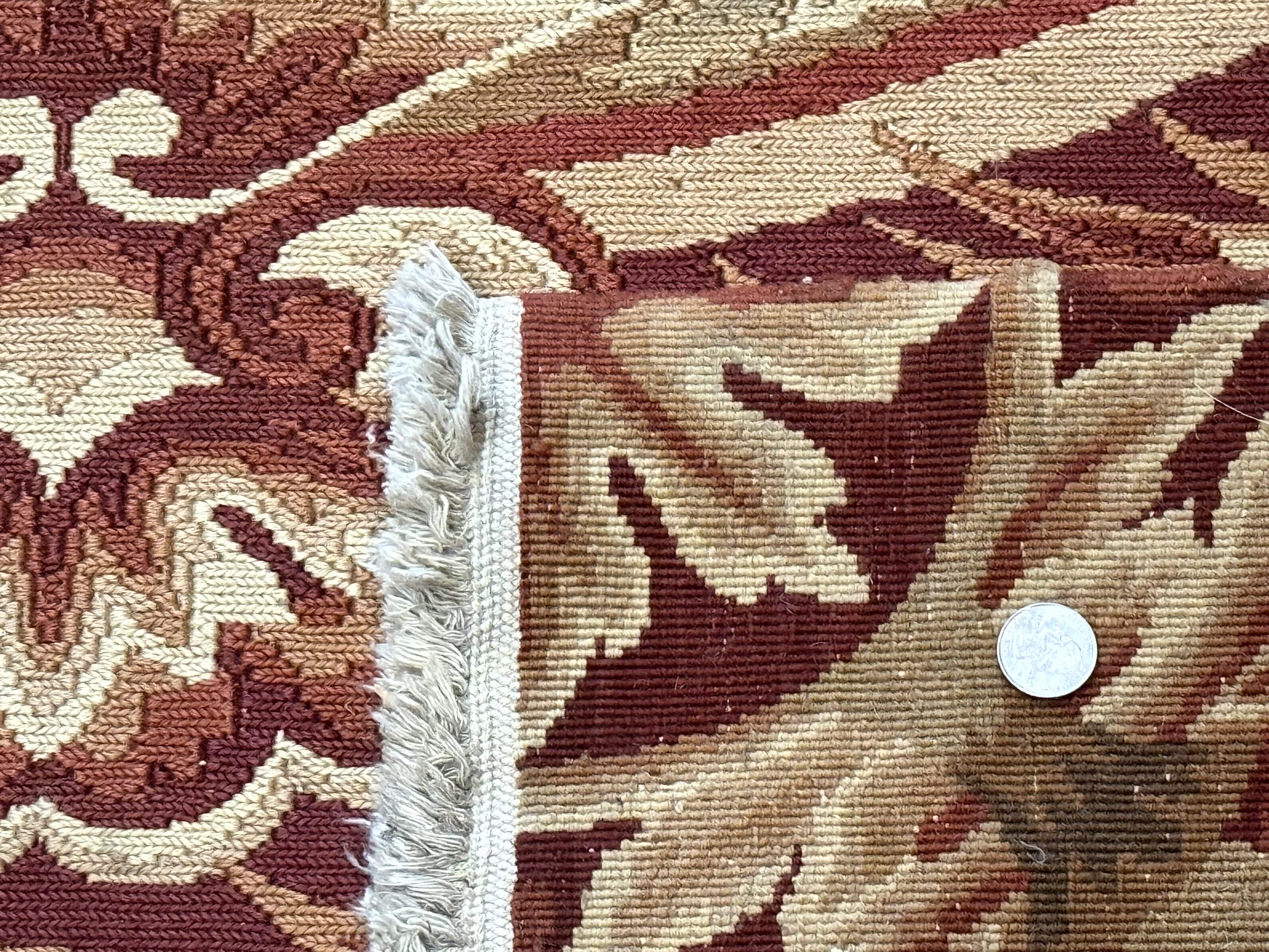 Large Aubusson Rug 10x13, Thick Flatweave Carpet, Elegant European Design, Cream and Raspberry - Jewel Rugs