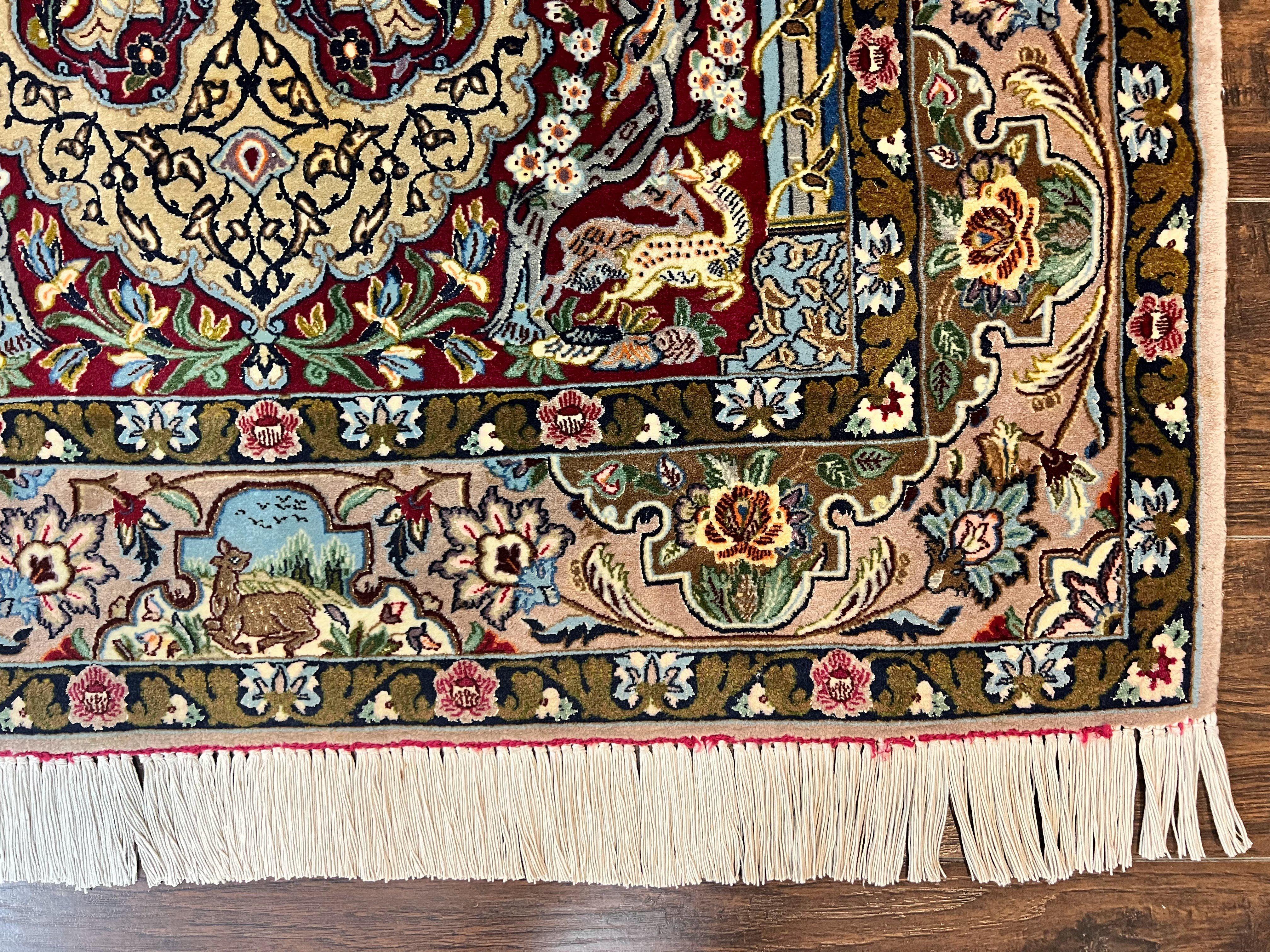 Marvelous Persian Isfahan Rug 3.7 x 5.6, Tree of Life and Animal Pictorials, Handmade Vintage Super Fine 600 KPSI, Kork Wool Silk Highlights, Rare - Jewel Rugs