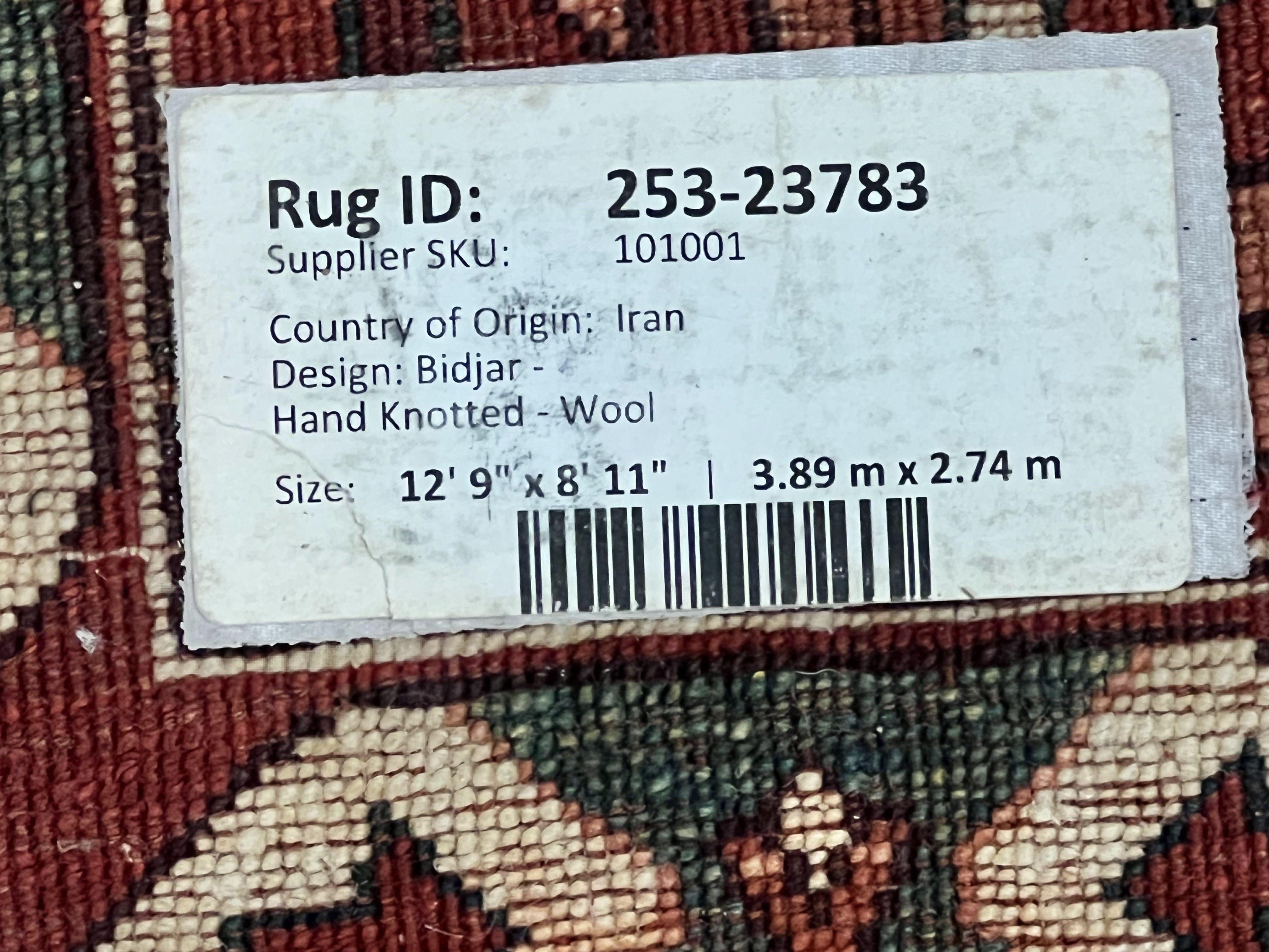 Persian Bidjar Rug 9x13, Wool Hand Knotted Vintage Carpet, Red Oriental Rug, Handmade Rug, Large 9 x 13 Room Size Rug - Jewel Rugs