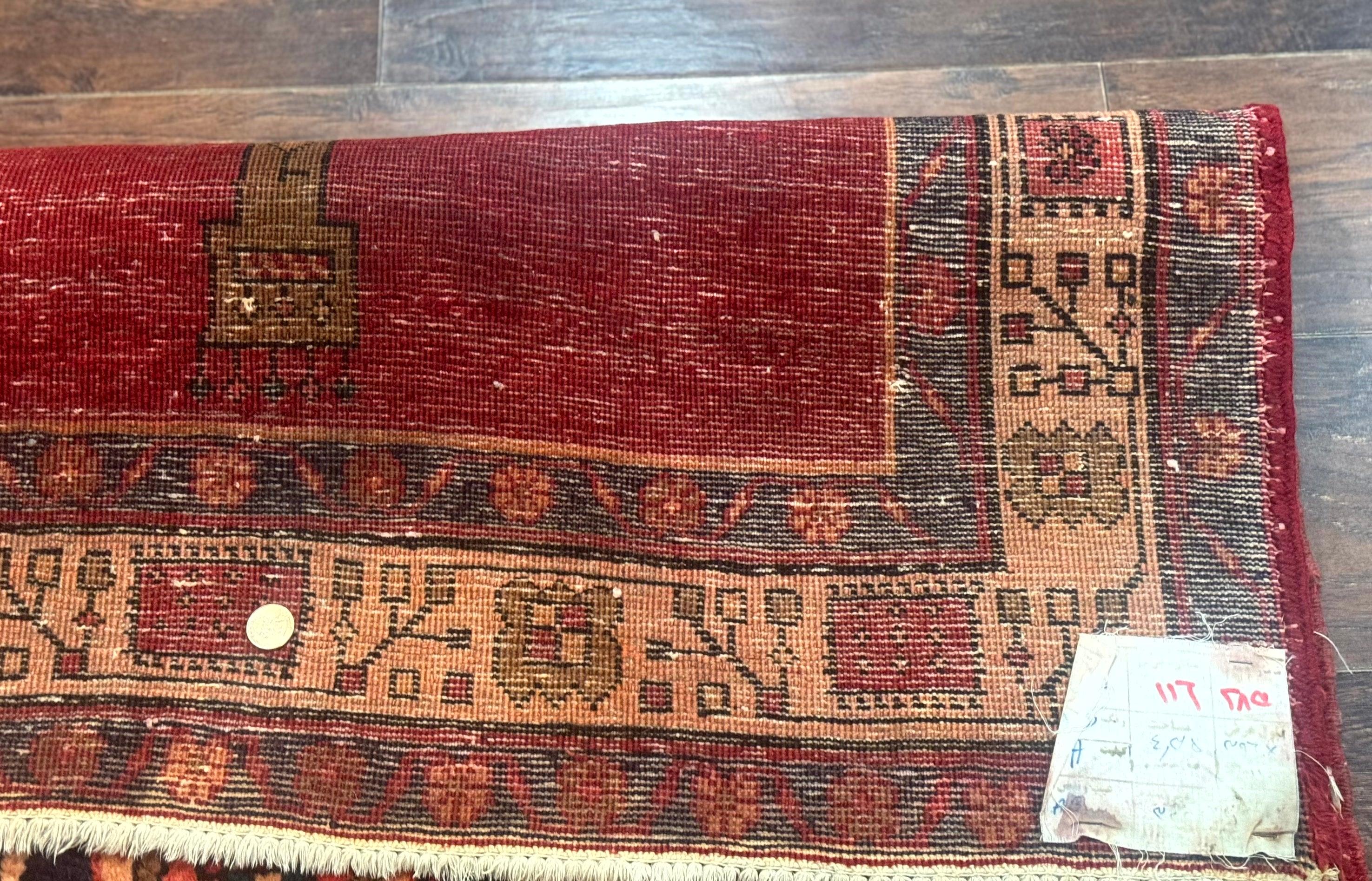 Persian Tribal Runner Rug 3.7 x 13, Red, Geometric Medallions, Sarab Runner, Semi Antique - Jewel Rugs