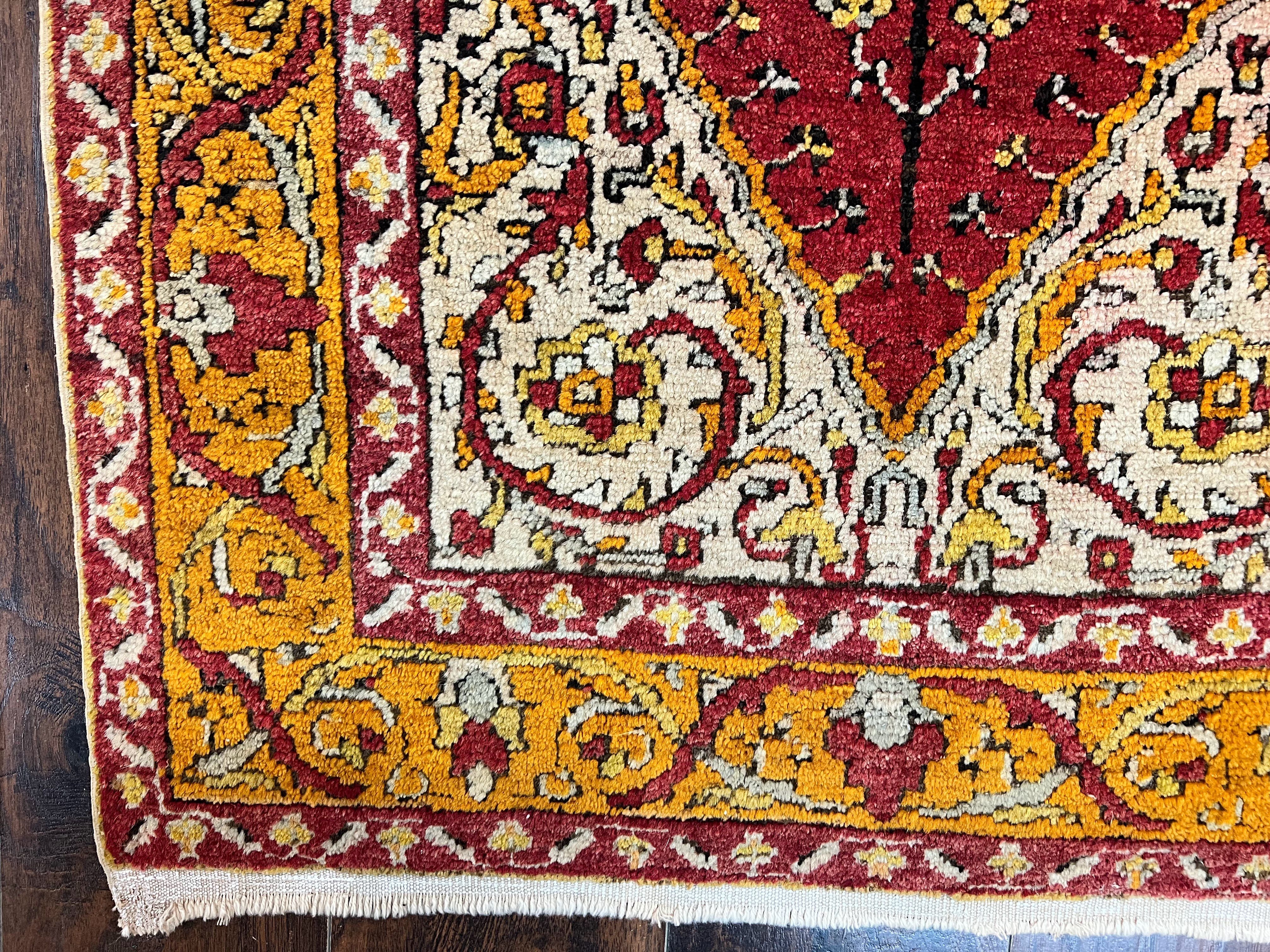 Antique Turkish Prayer Rug 3x5, Hand Knotted Turkish Melas Oushak Wool Carpet, Mehrab Rug, Orange & Red Vintage Rug 3 x 5 Collectible - Jewel Rugs