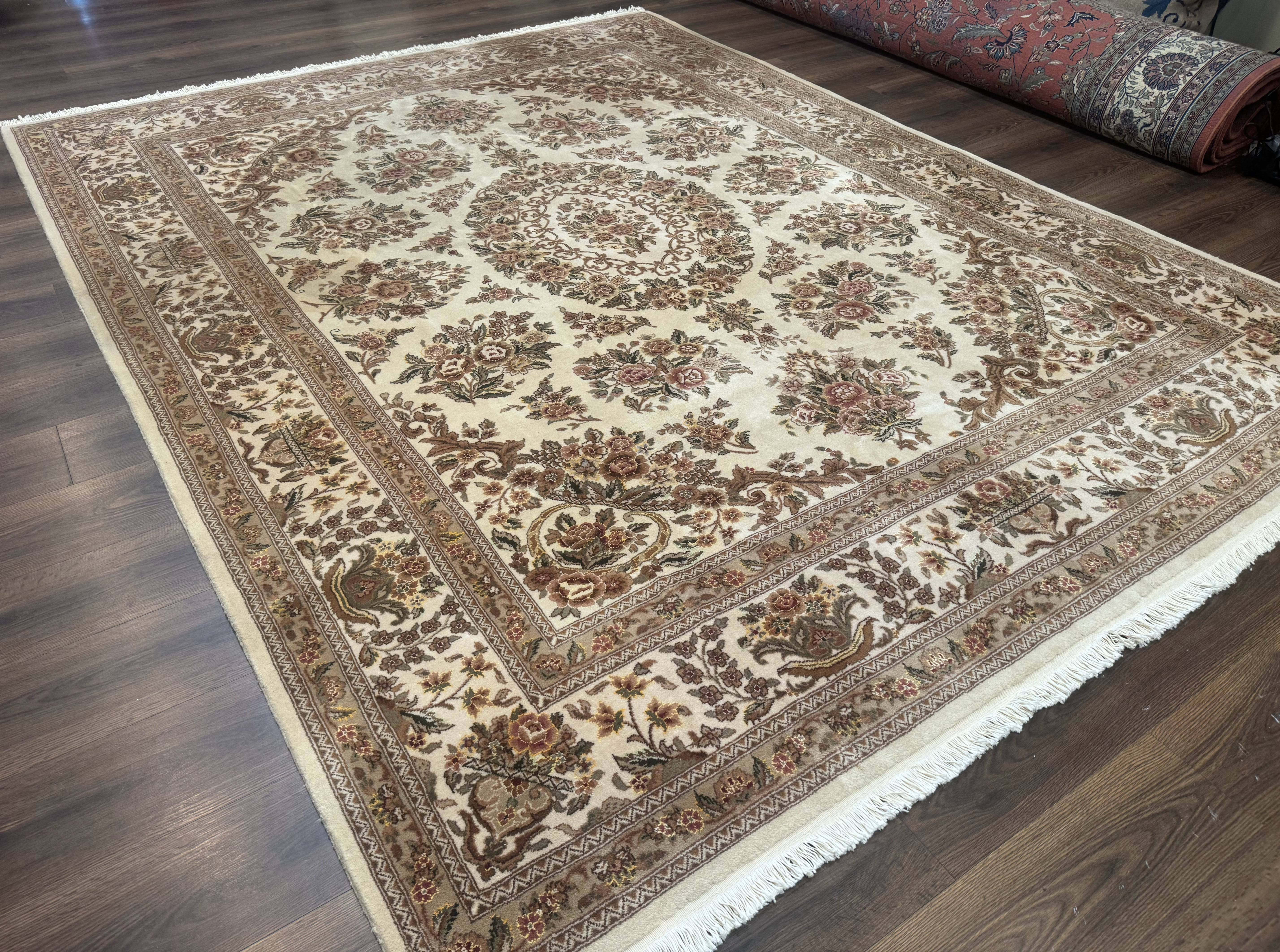 Sino Persian Rug 8x10, Floral, Elegant, Fine 225 KPSI, Beige, Wool & Silk - Jewel Rugs