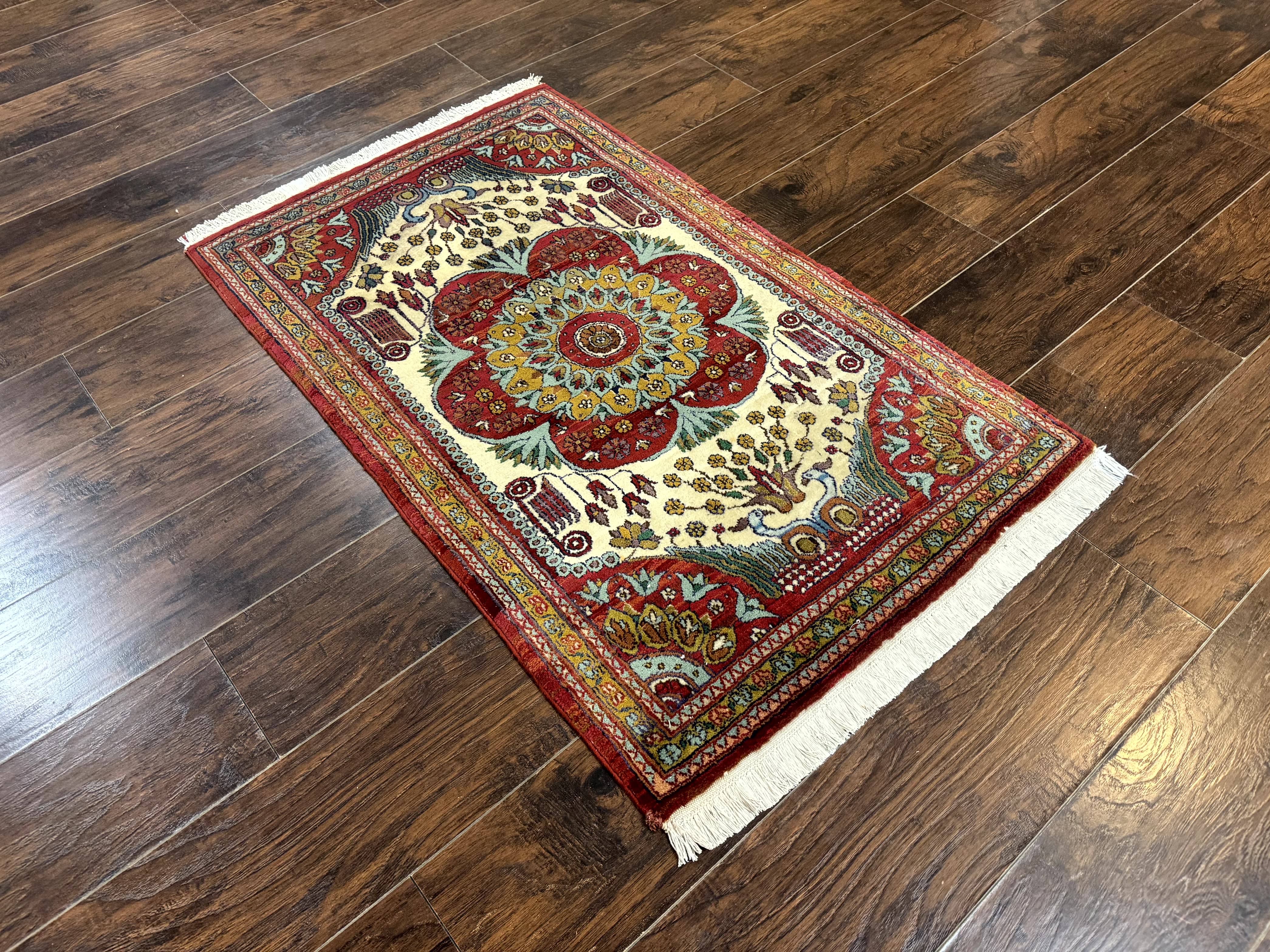 Persian Bijar Rug 2.6 x 4, Antique Carpet, Brick Red and Ivory - Jewel Rugs