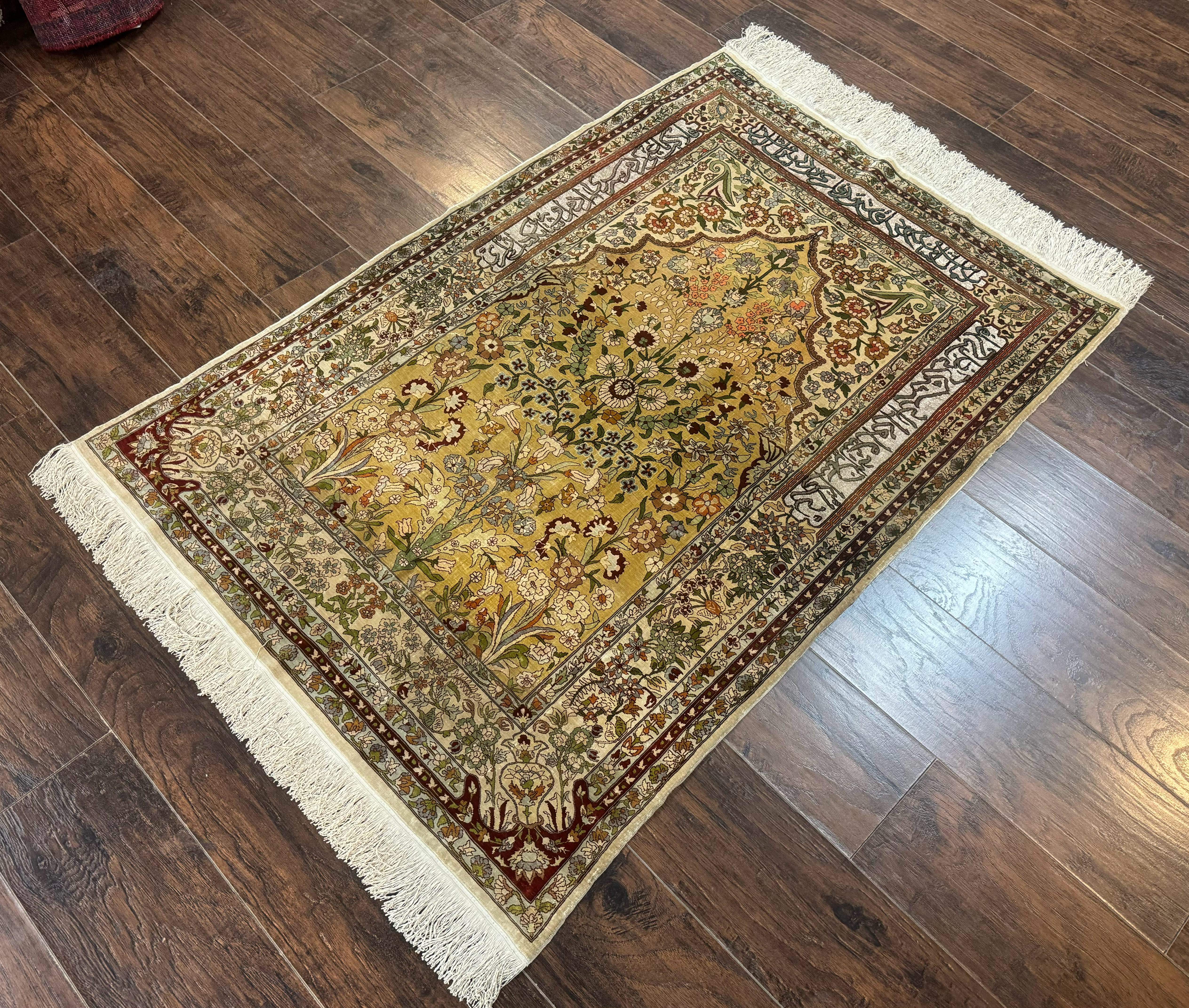 Silk Turkish Hereke Rug 3x5 – Gold, Silk with Metal Threads, Exceptionally Fine 700 KPSI - Jewel Rugs