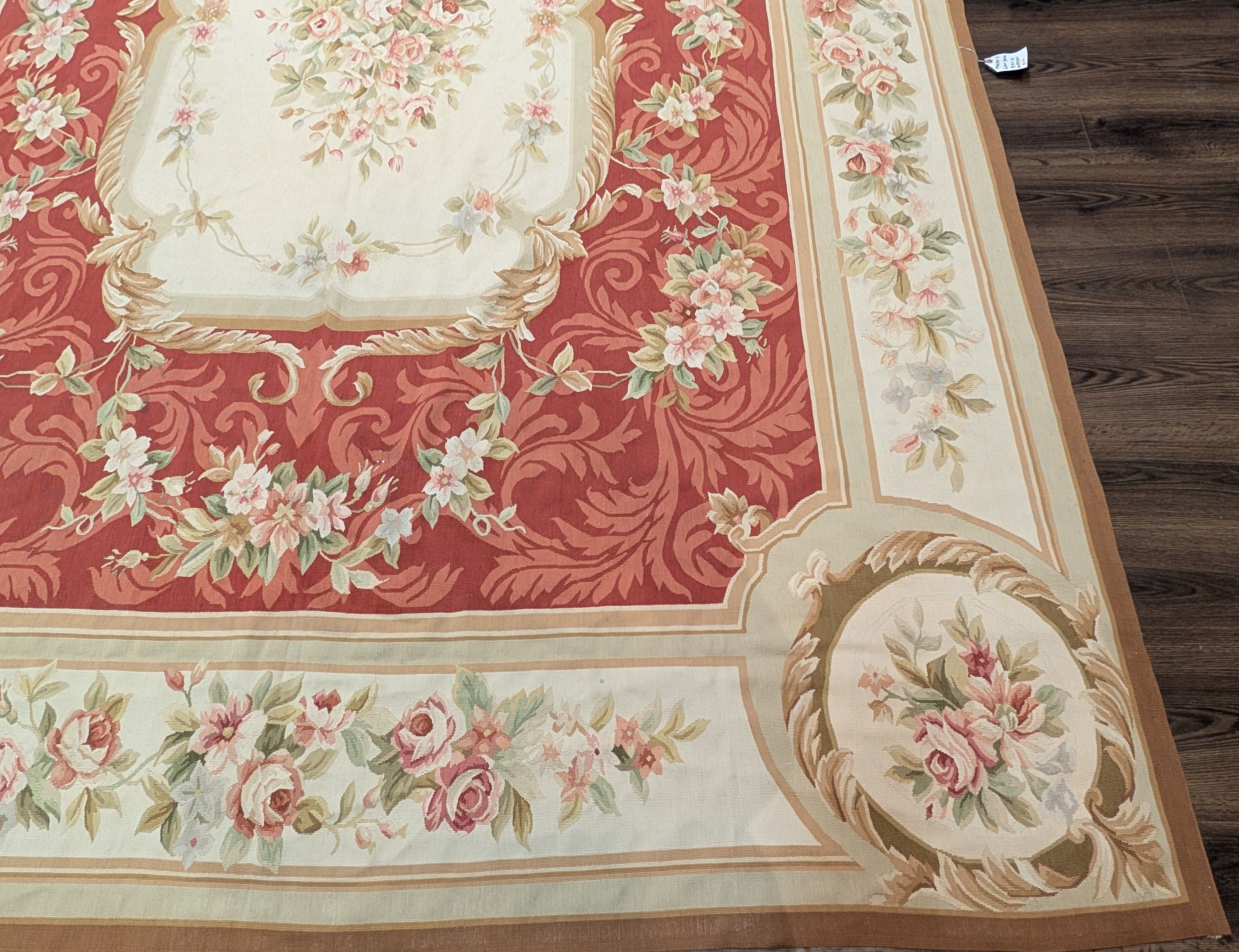 Aubusson Rug 9x12, Red and Ivory, Handwoven French European Floral Carpet - Jewel Rugs