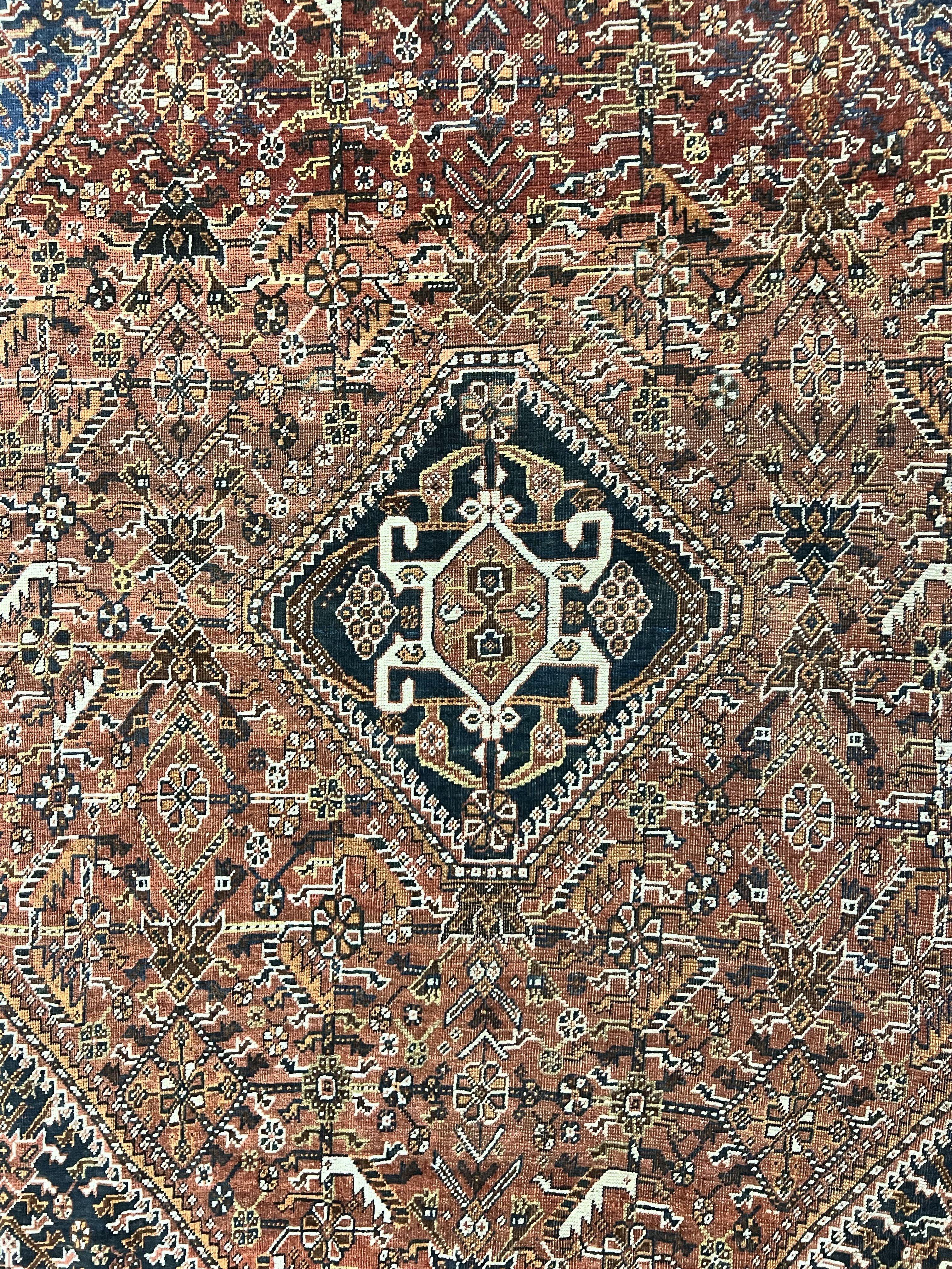 Antique Persian Shiraz Tribal Rug 6x8, Geometric Rug, Wool Handmade Hand Knotted Carpet, Red Blue - Jewel Rugs