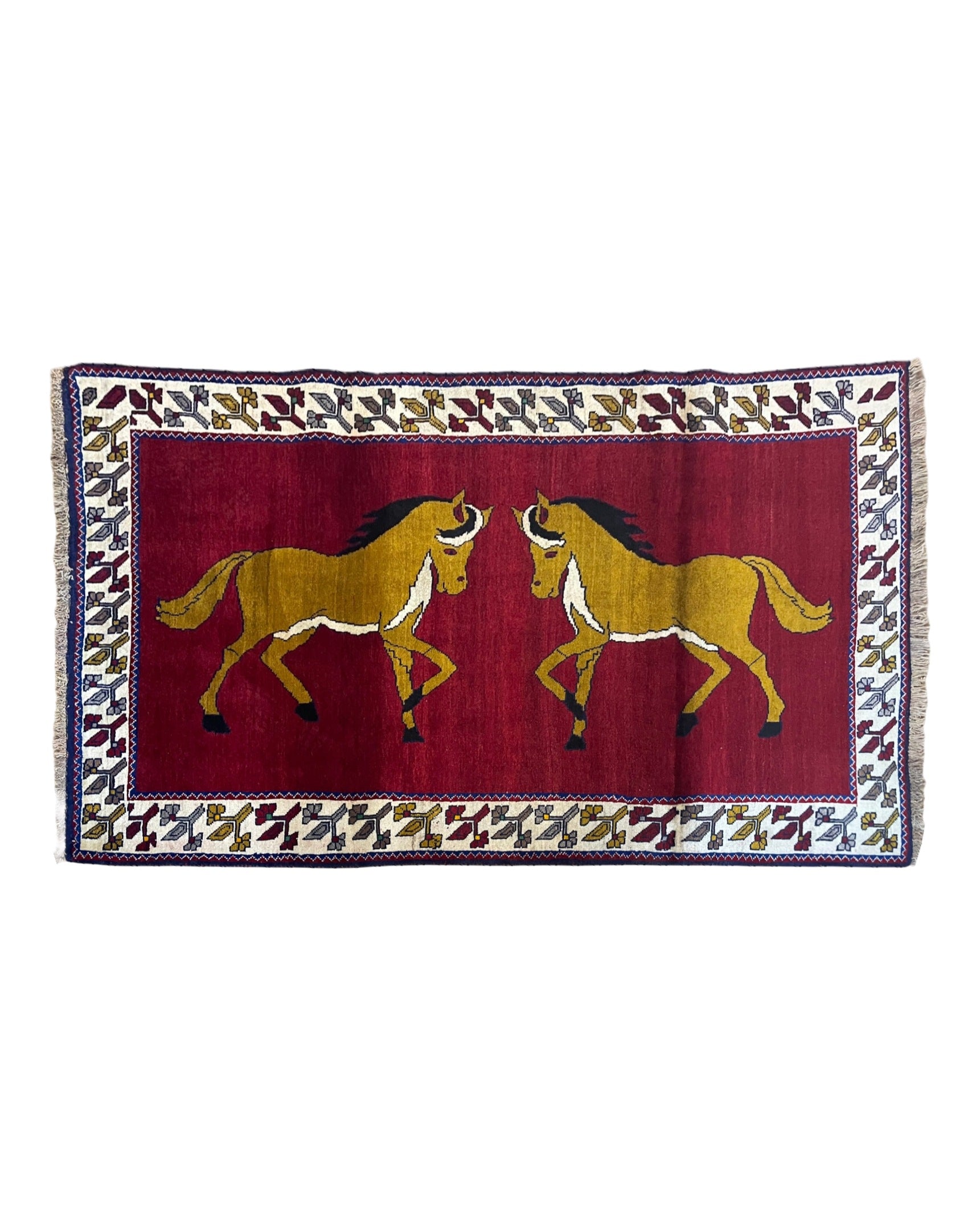 4 X 7 Handmade Hand-Knotted Quality Wool Rug Horses Zagros Red Mustard Gold New Zagros 7' 2" x 4' 3" - 2102J068
