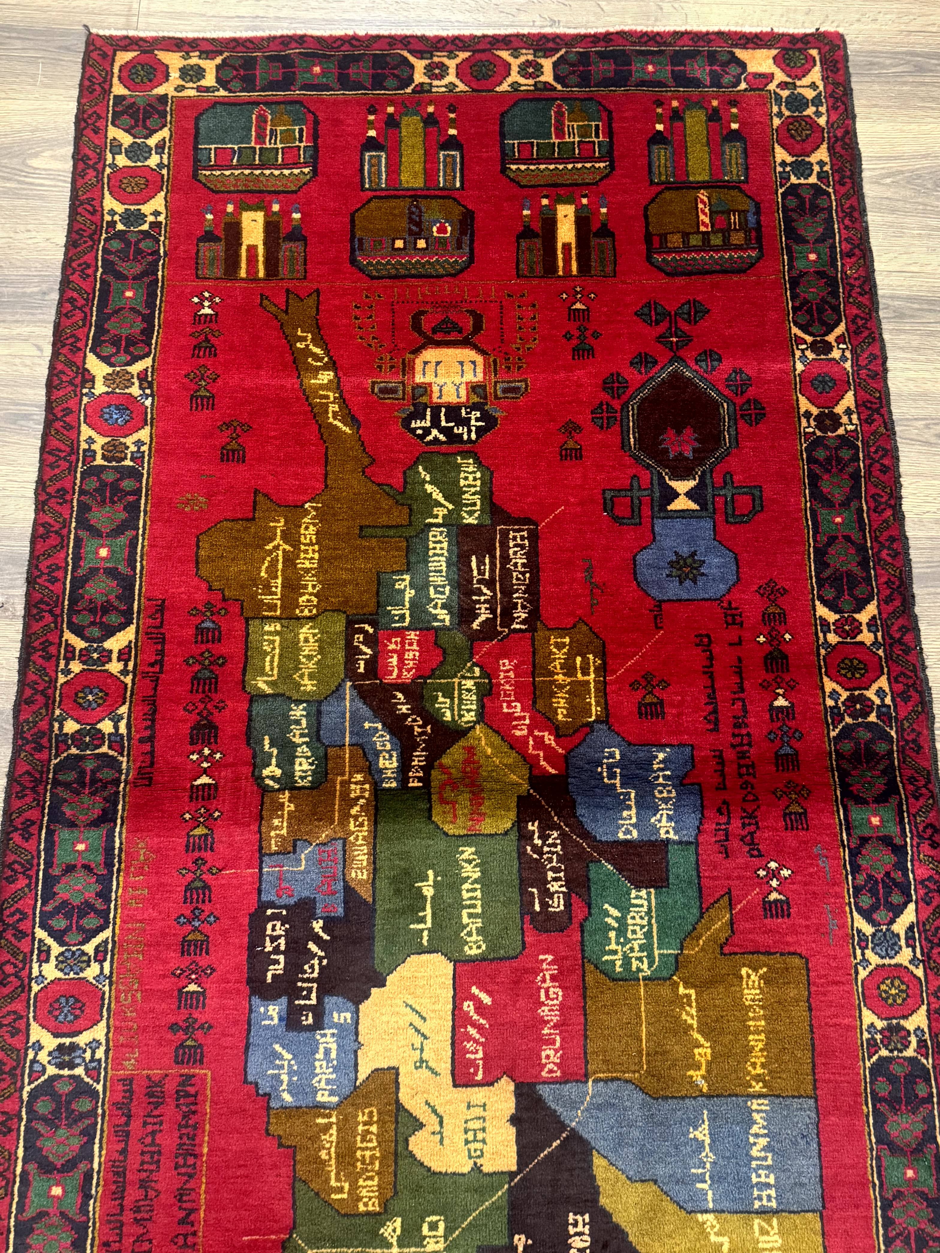Red Afghan Balouch Rug 3x7, Tribal, Map of Afghanistan Depiction, Handmade, New - Jewel Rugs