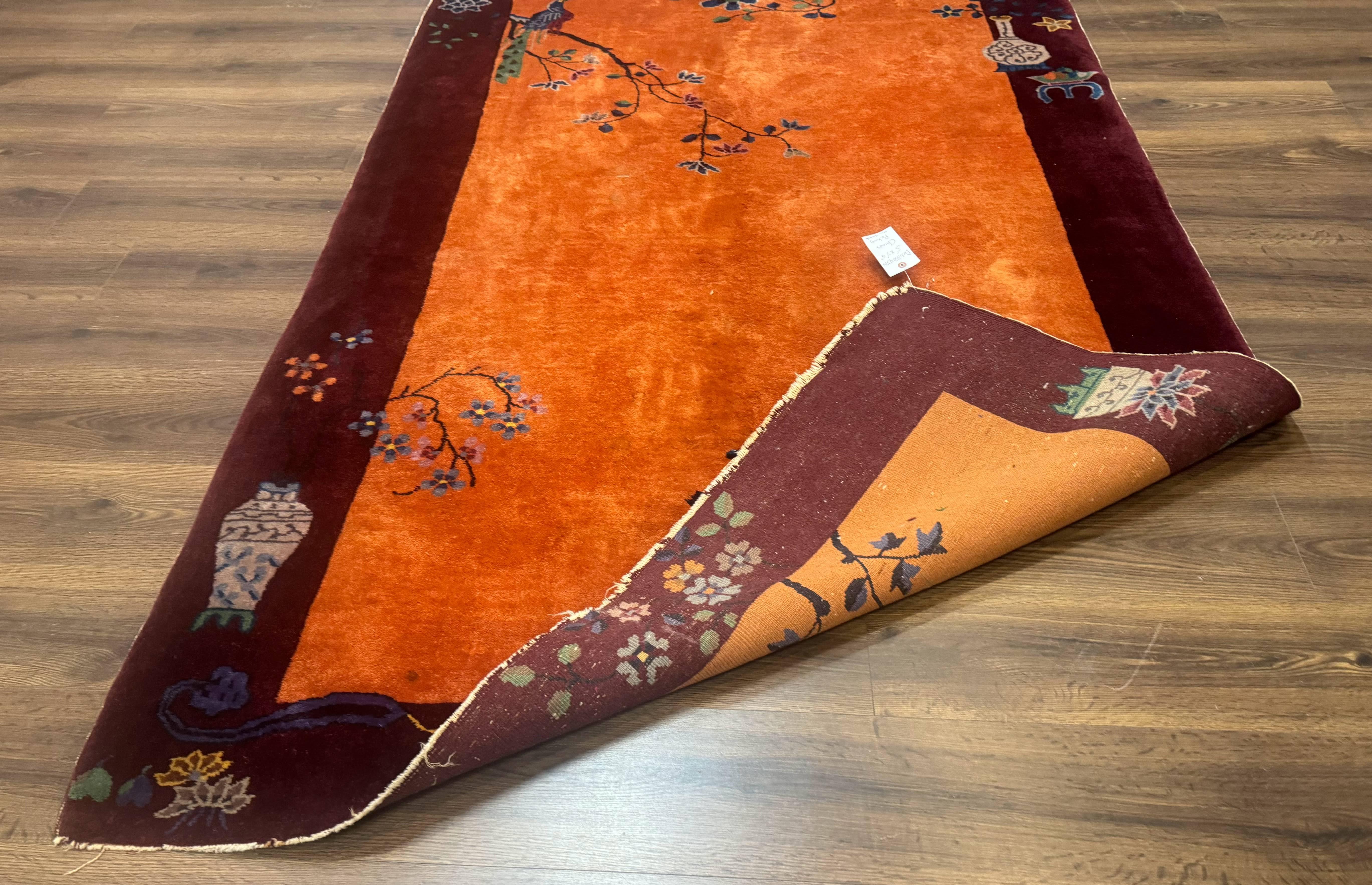 Chinese Art Deco Rug 5x8, Antique Chinese Wool Rug, Nichols Rug