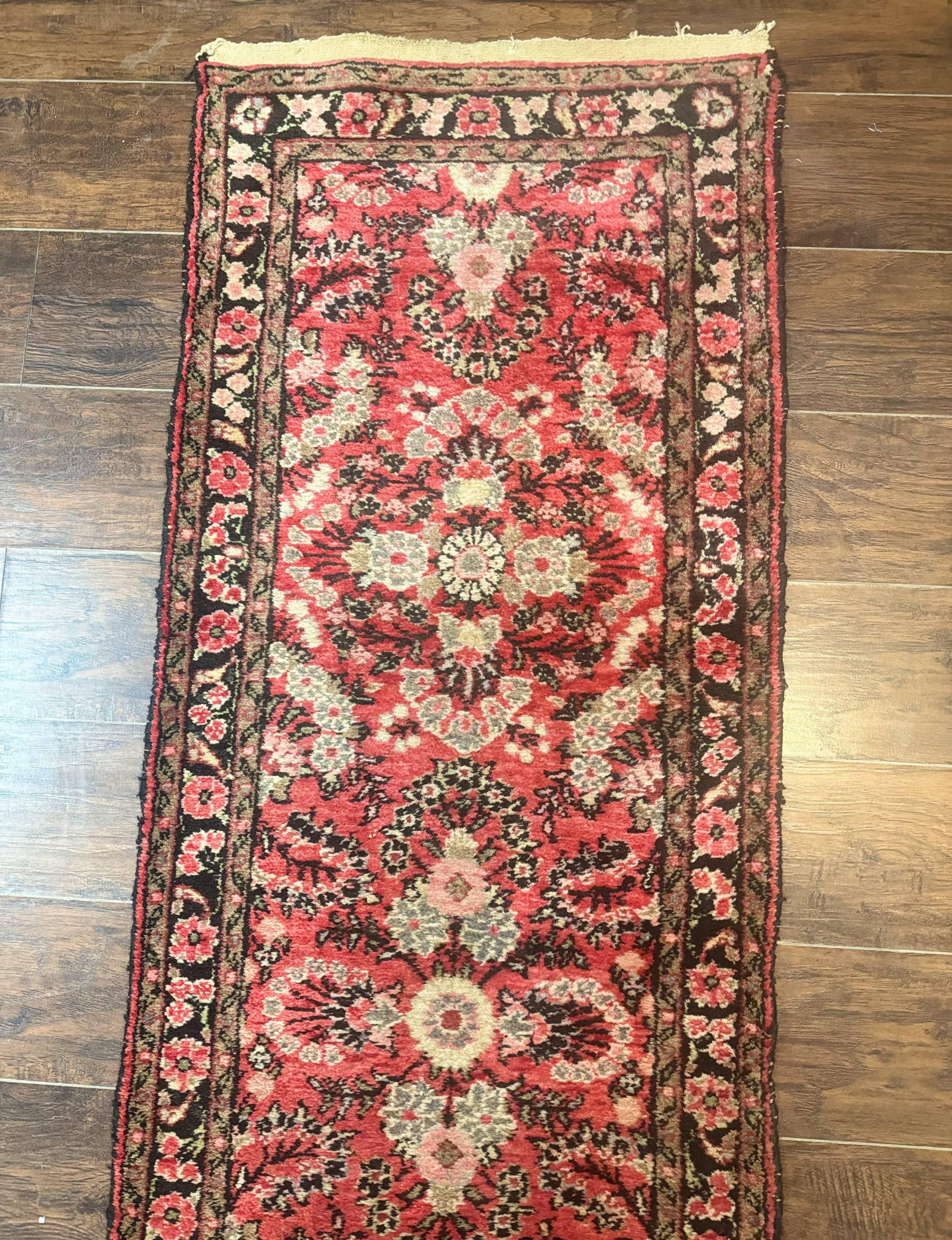 Persian Hamadan Runner Rug 2 x 13.6 – Red Floral Wool Hallway Carpet - Jewel Rugs